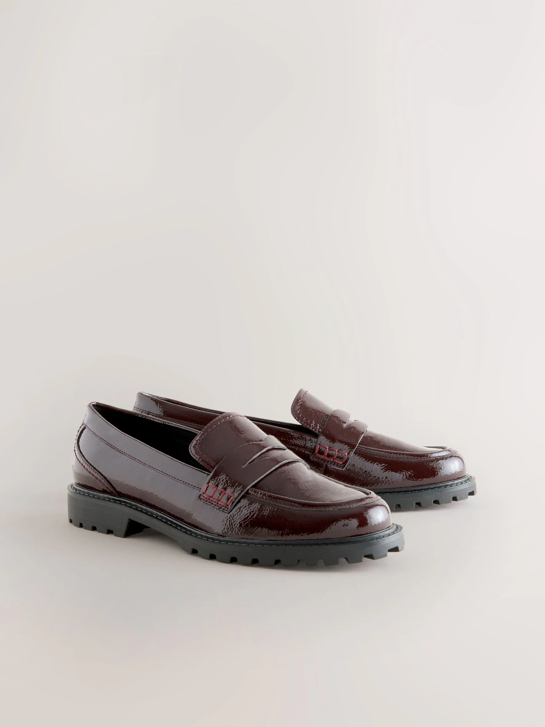 Burgundy Red Patent Chunky Loafer Shoes