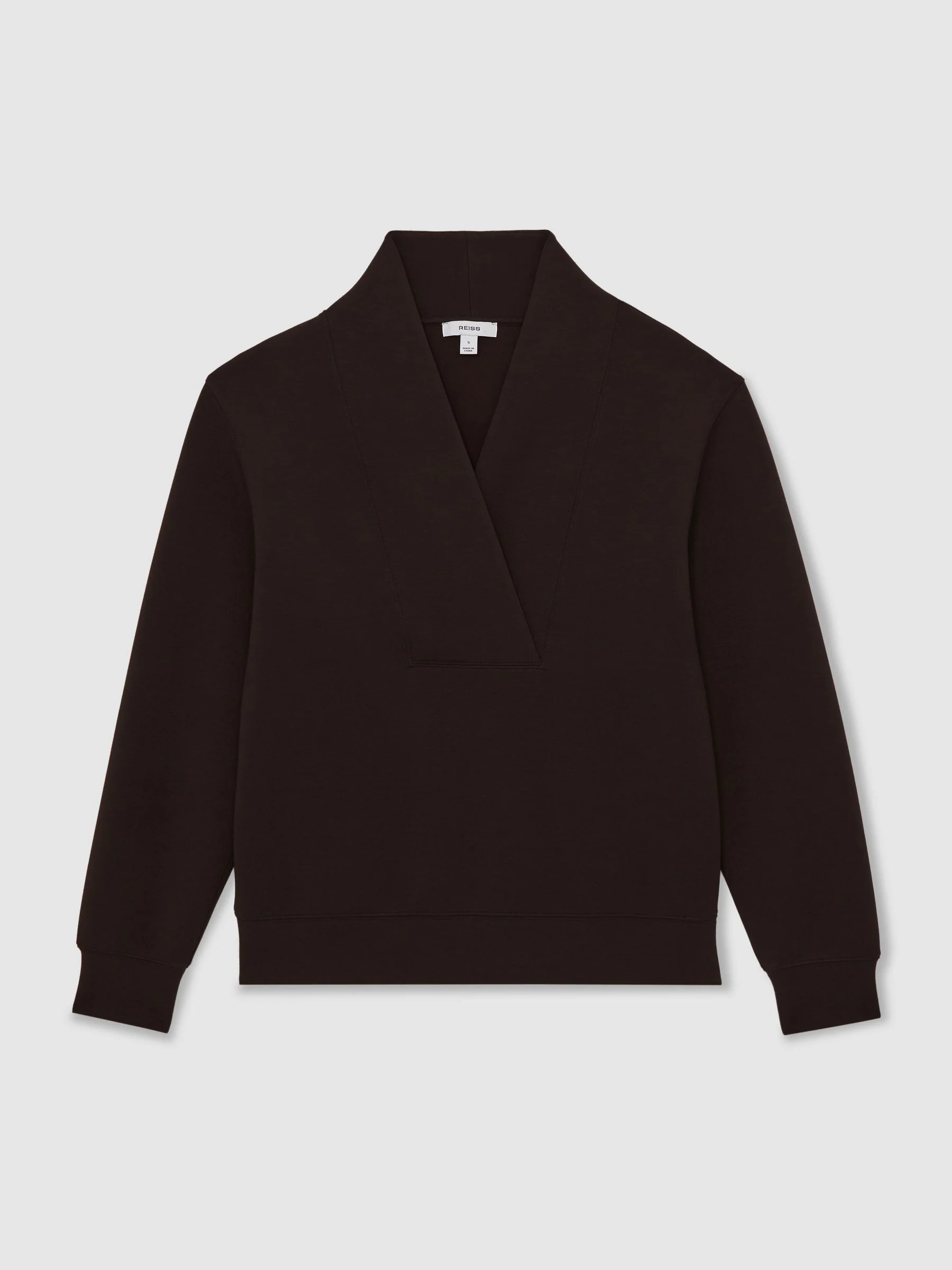 Reiss Dark Chocolate Annabel Interlock Shawl-Neck Sweatshirt with Modal