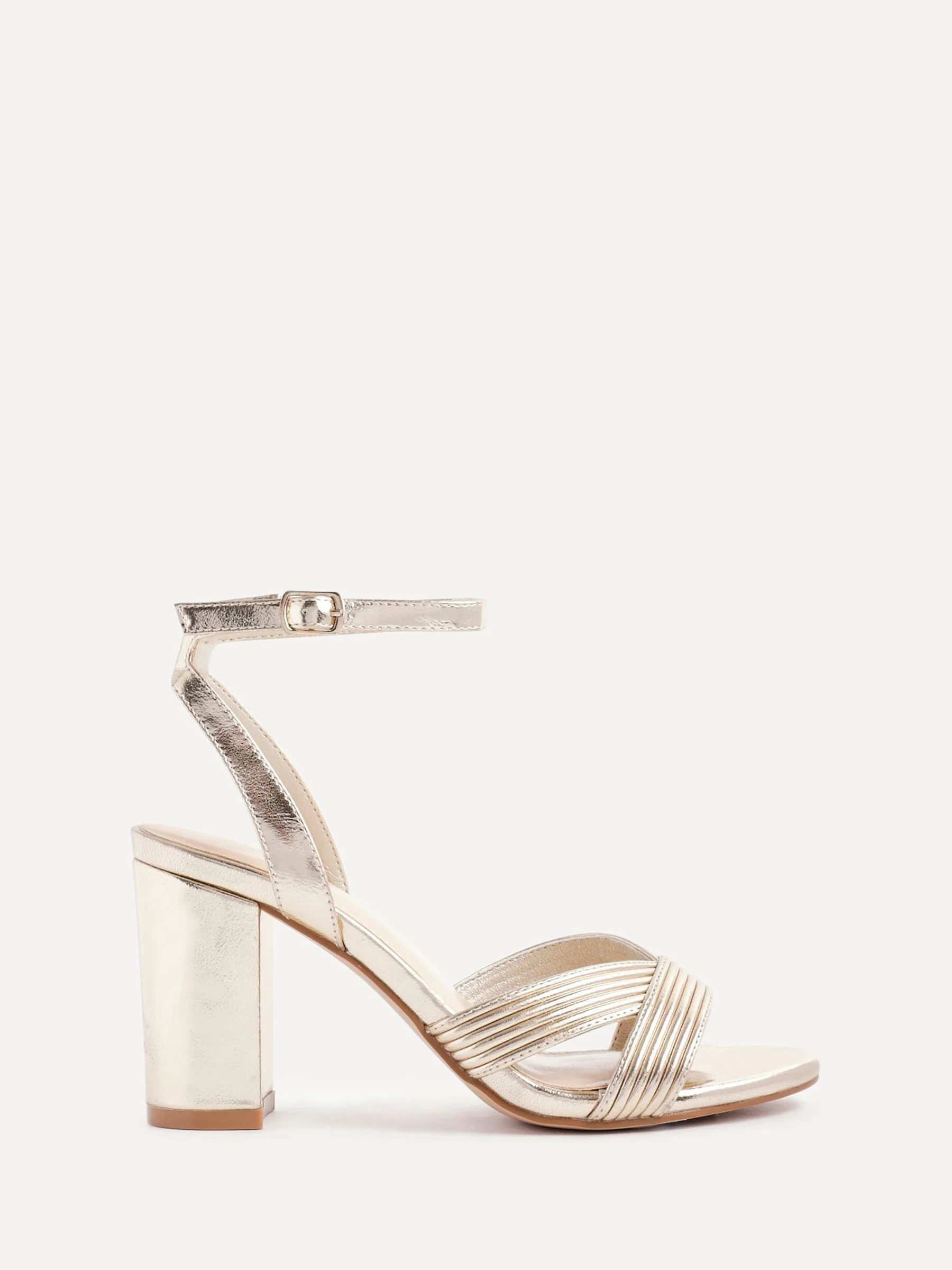 Linzi Gold City Block Heeled Sandals With Ribbed Front Strap