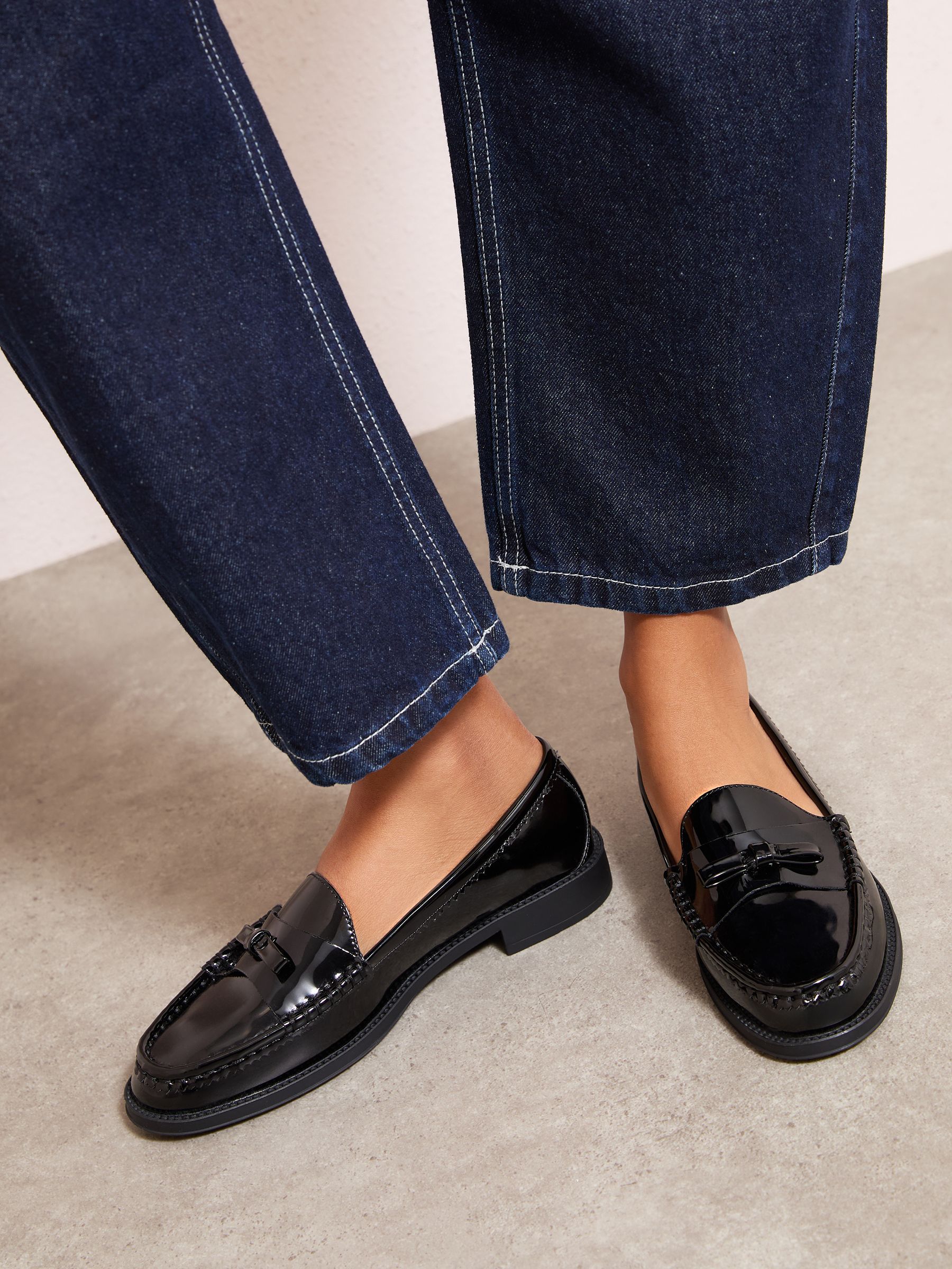 Friends Like These Black Patent Faux Leather Comfort Bow Smart Loafers