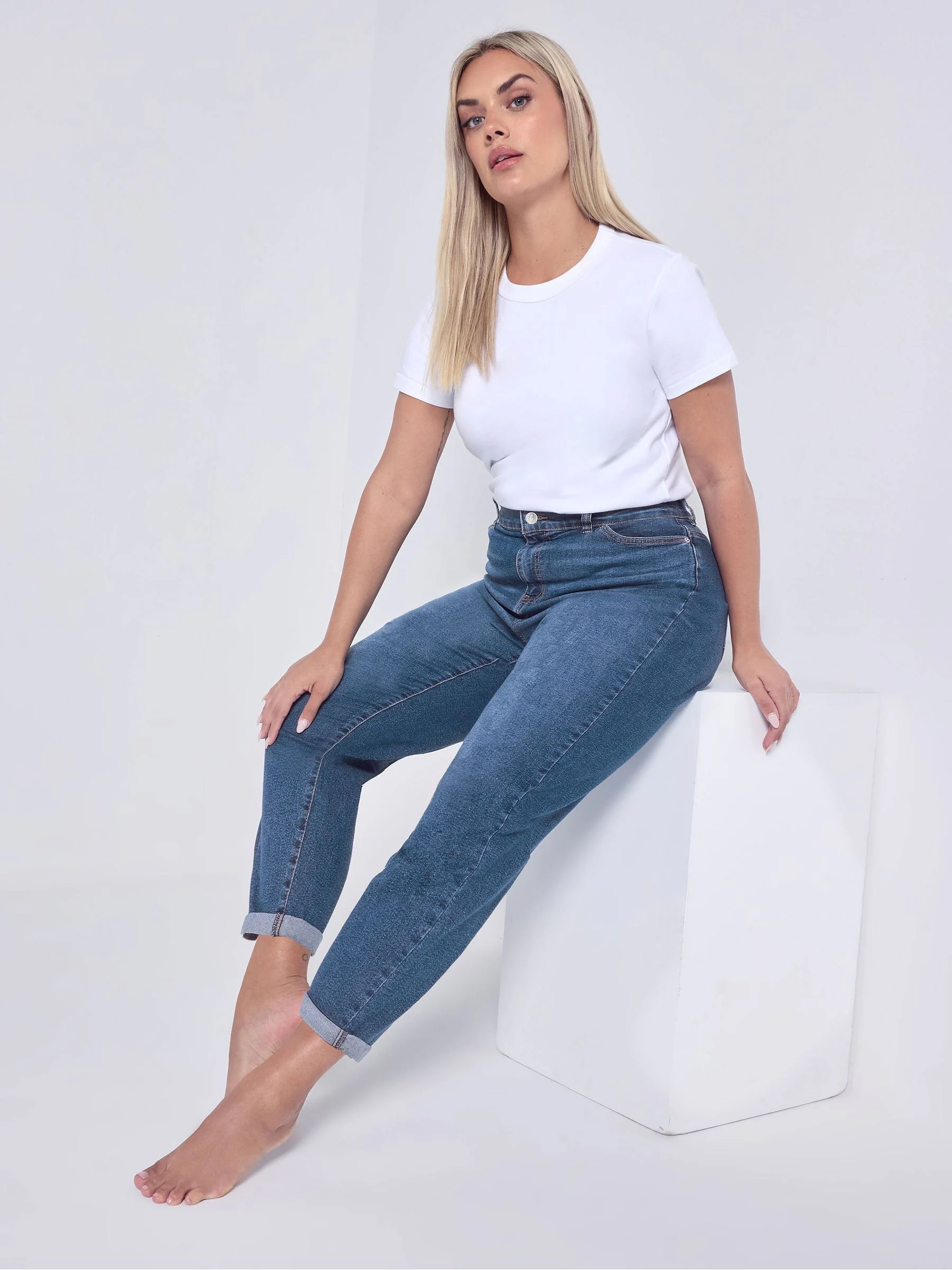 Yours Curve Blue Boyfriend Jeans