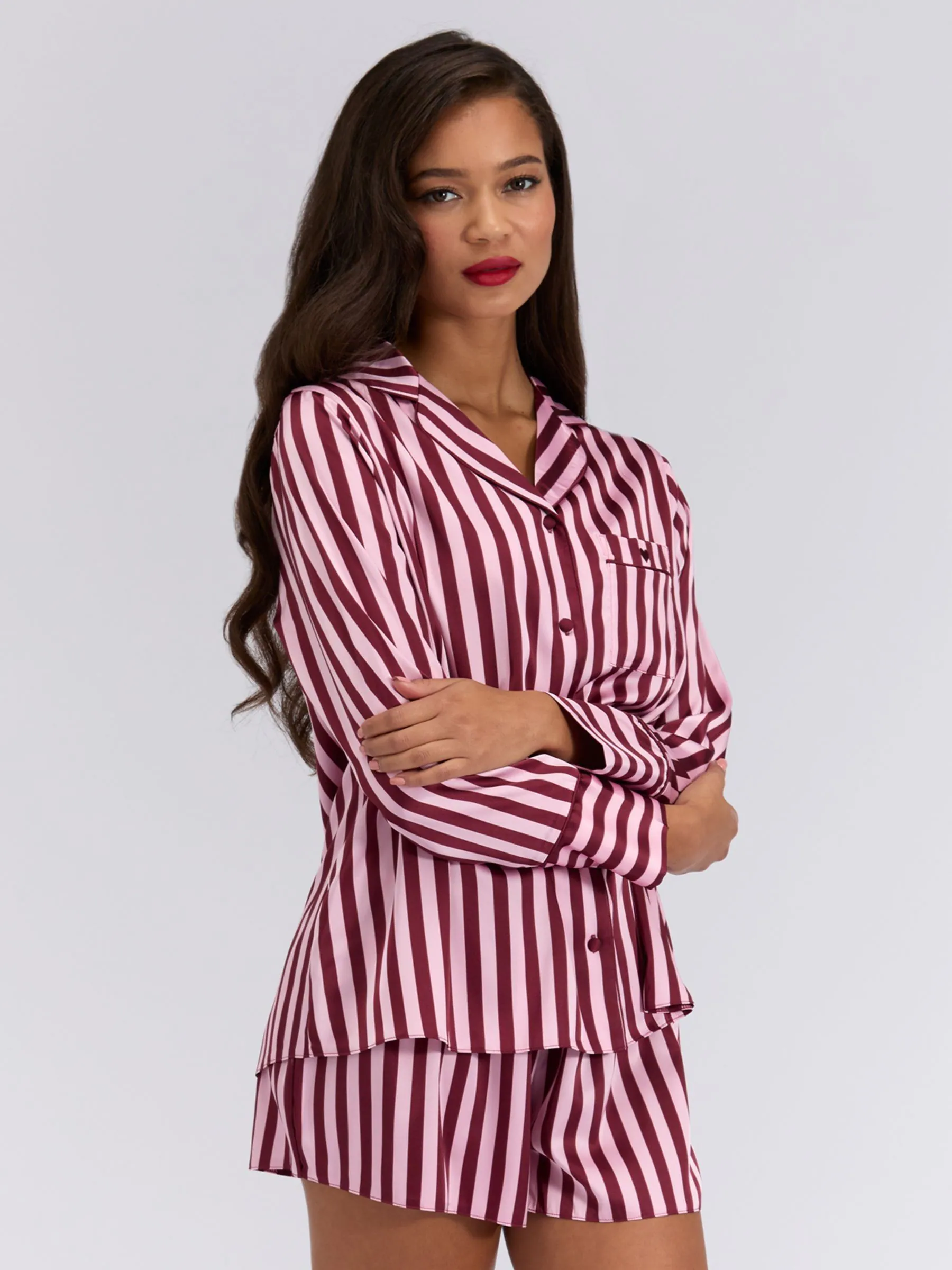 Boux Avenue Red Oversized Satin Revere & Short Pyjamas Set