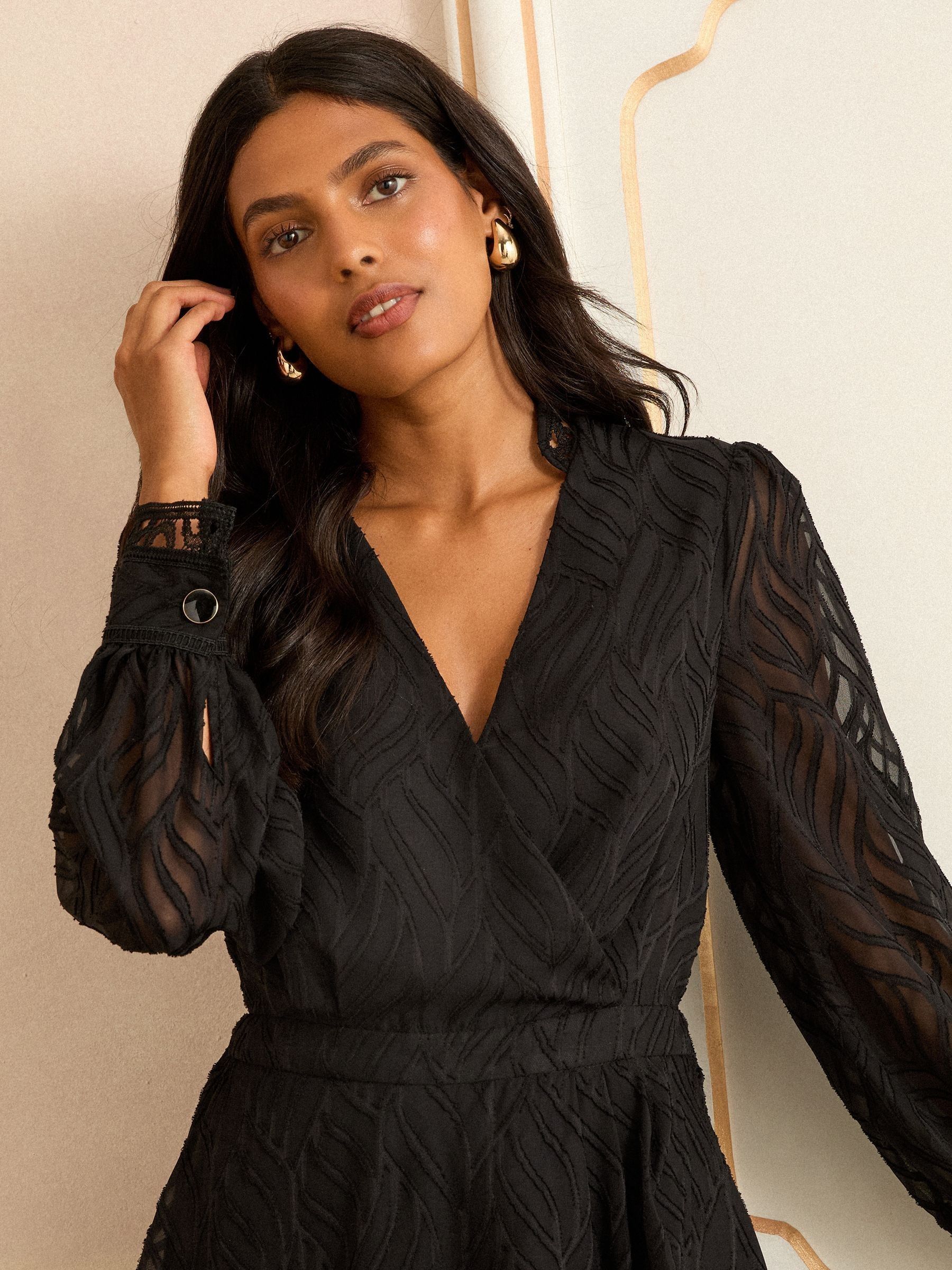 Love & Roses Black Zebra Burnout Wrap Mini Dress