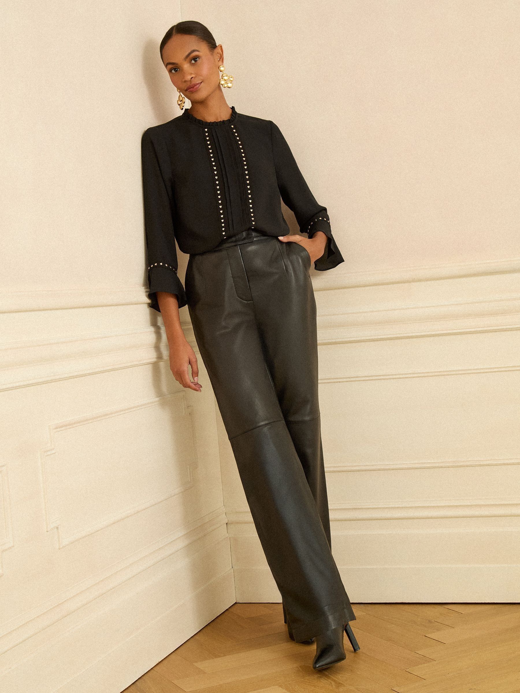 Love & Roses Black Heart Hardware Detail Flute Sleeve Blouse