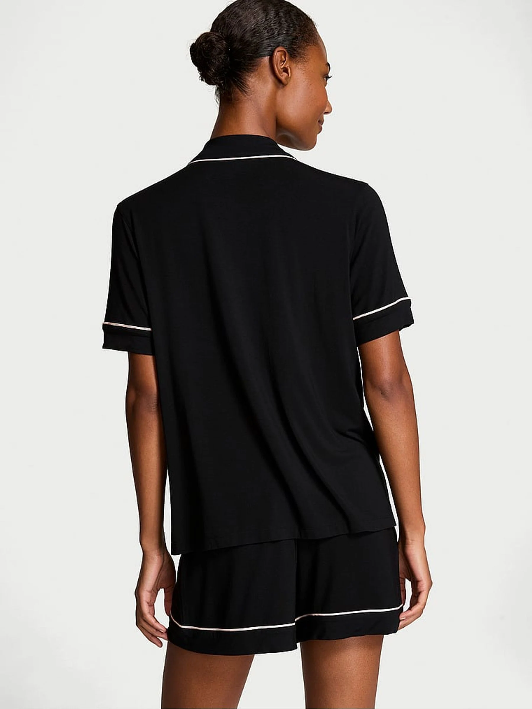 Victoria's Secret Black with Angel Pink Piping Modal Short Pyjamas Set