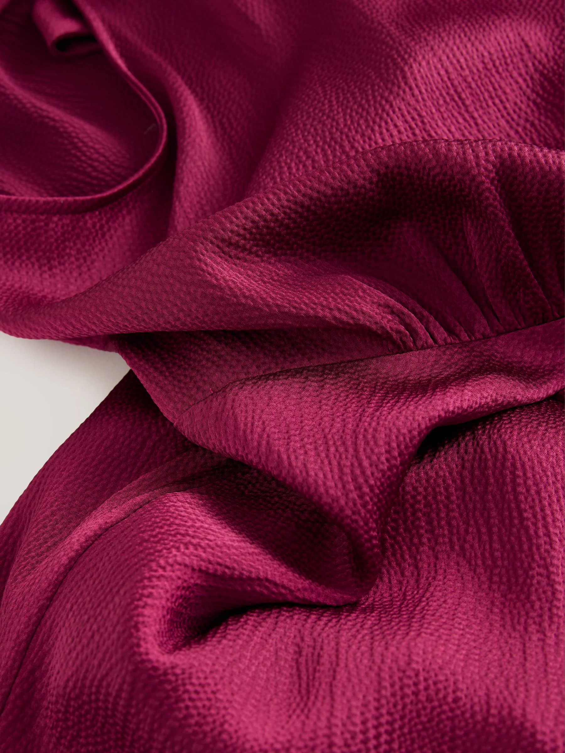 Burgundy Red Textured Satin Halter Sleeveless Midi Dress