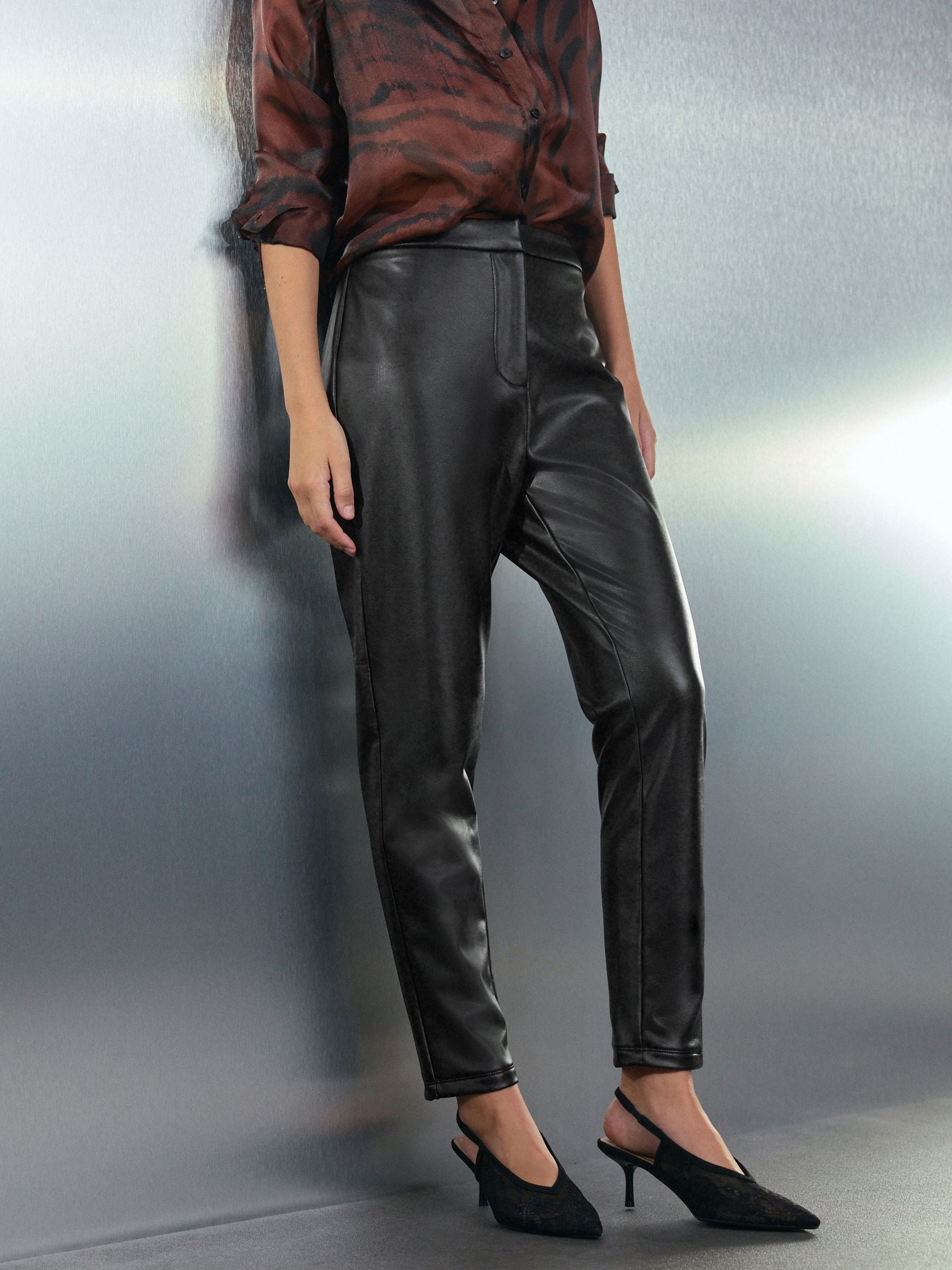 Black Faux Leather Skinny Fit Trousers
