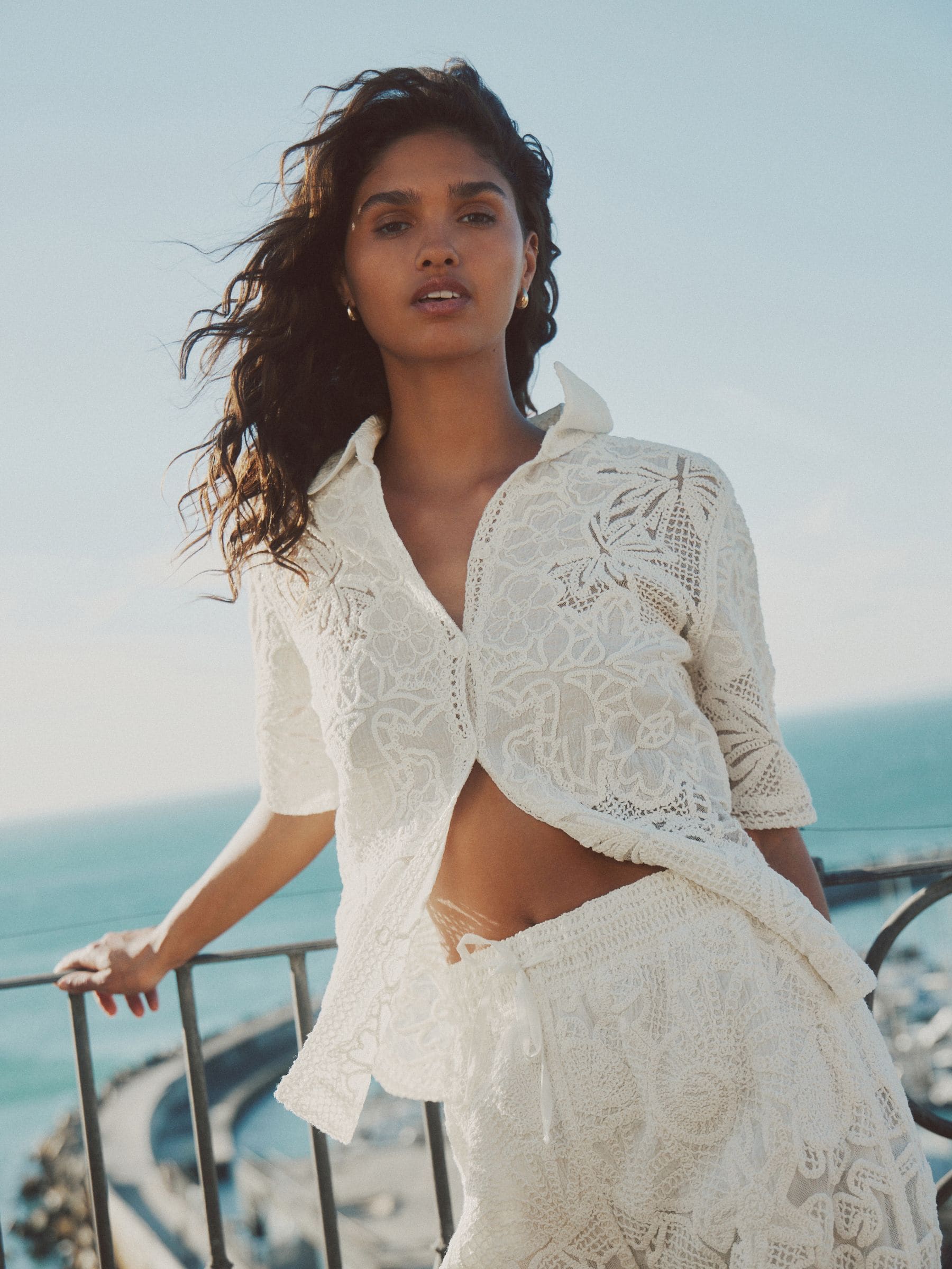 Ecru Crochet Short Sleeve Shirt