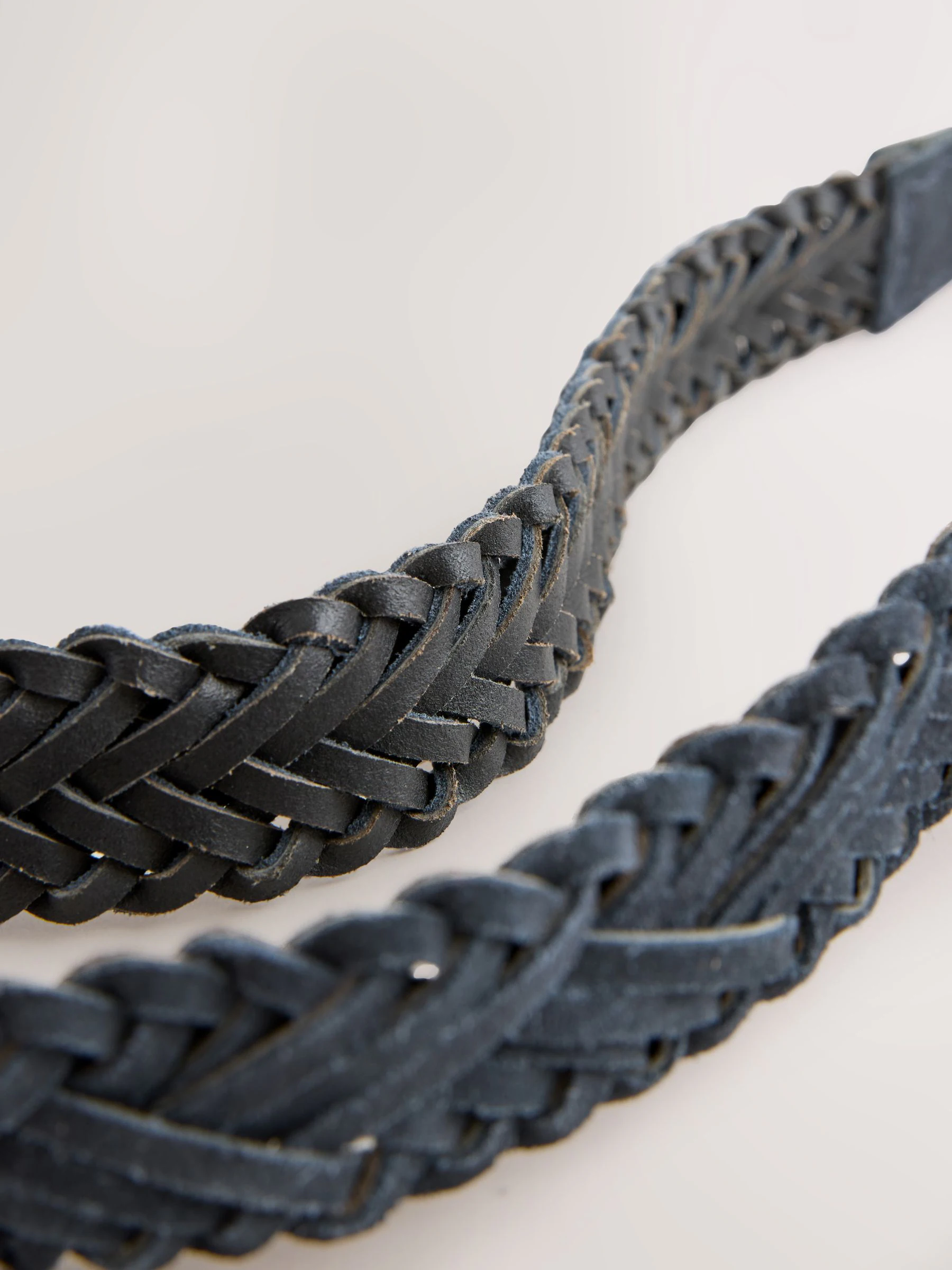 Navy Hand Plaited Leather Belt