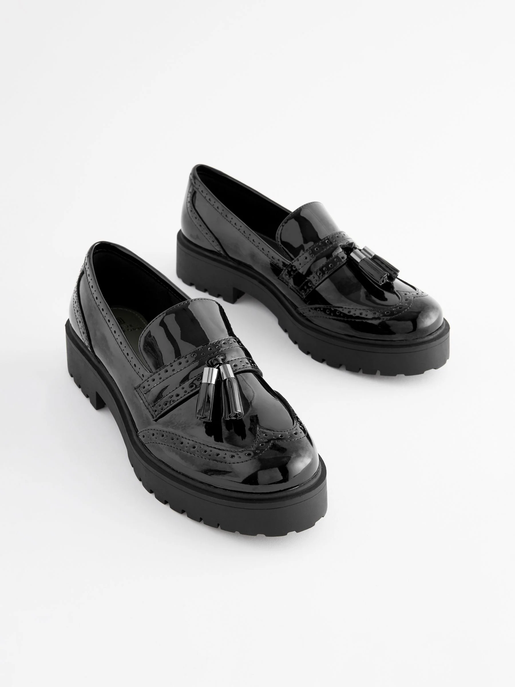 Black Patent Forever Comfort® Chunky Brogue Tassel Loafers