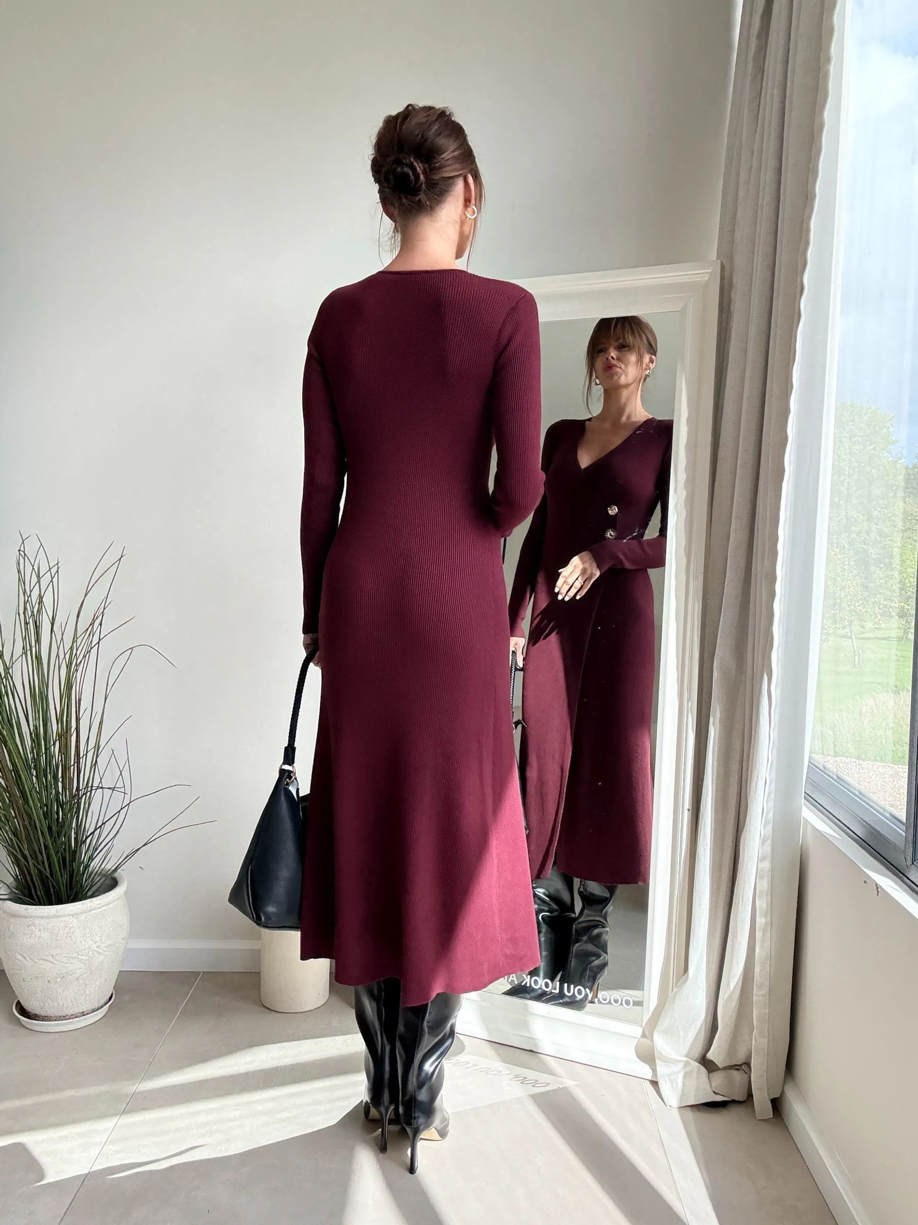 Style Cheat Brown Jewel Mixed Button Midi Dress