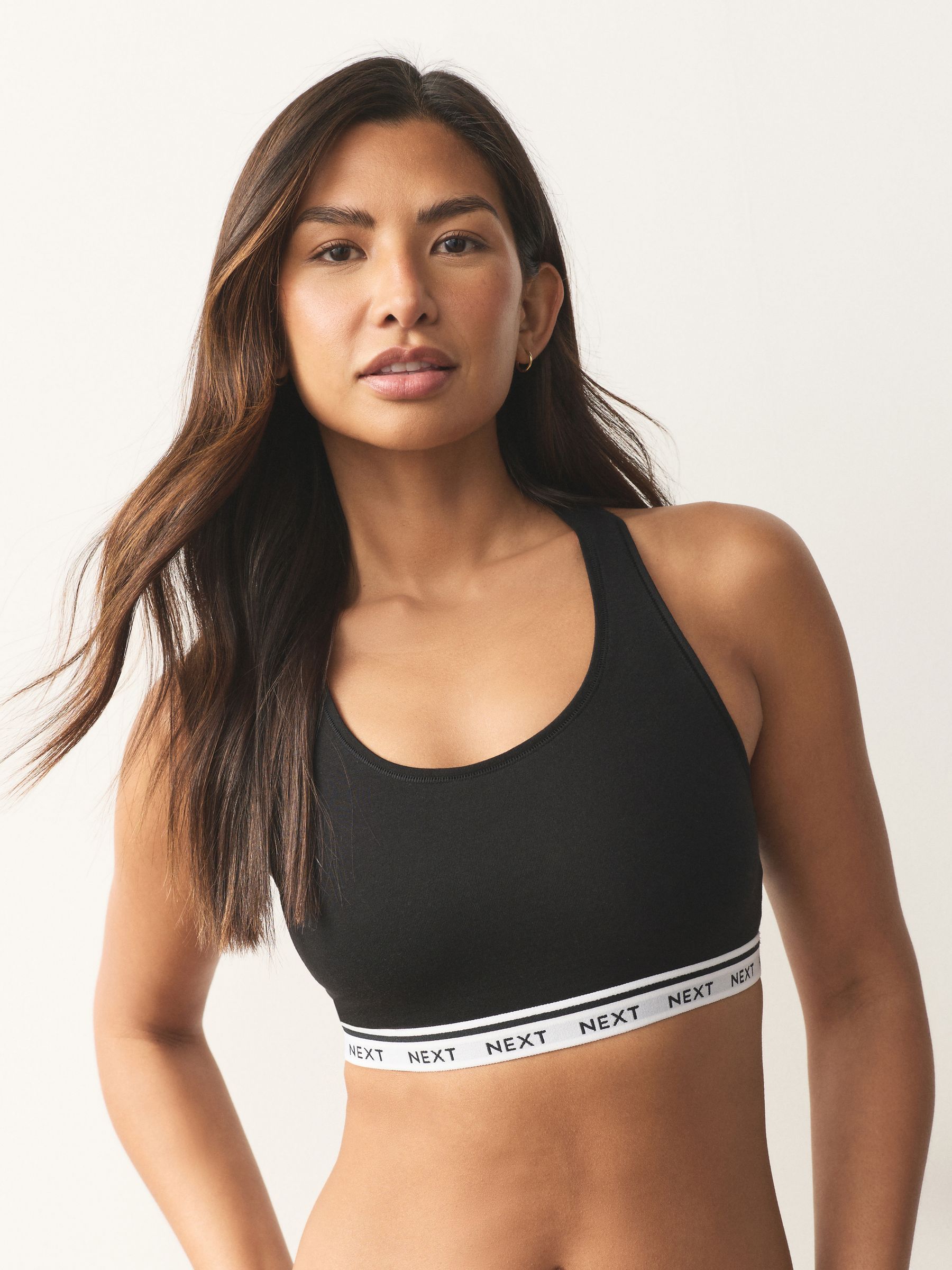 Black/Black/Grey/White Ultimate Comfort Cotton Logo Crop Bras 4 Pack