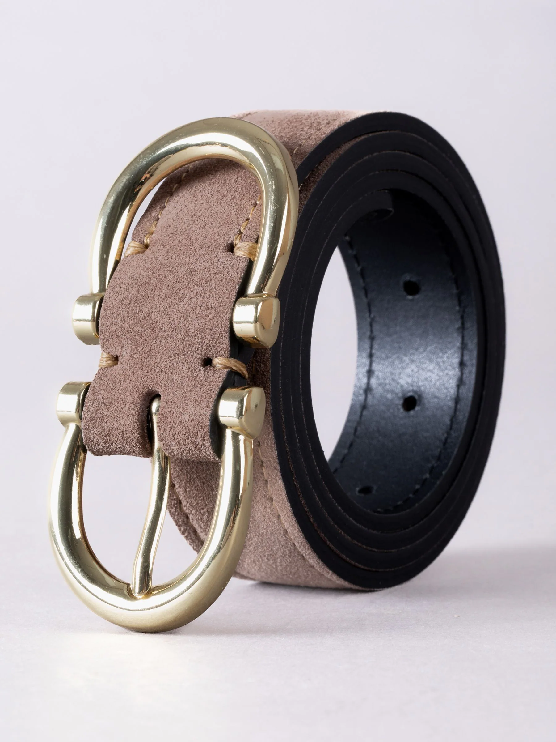 Lakeland Leather Taupe Bowness Dual Buckle Suede Belt