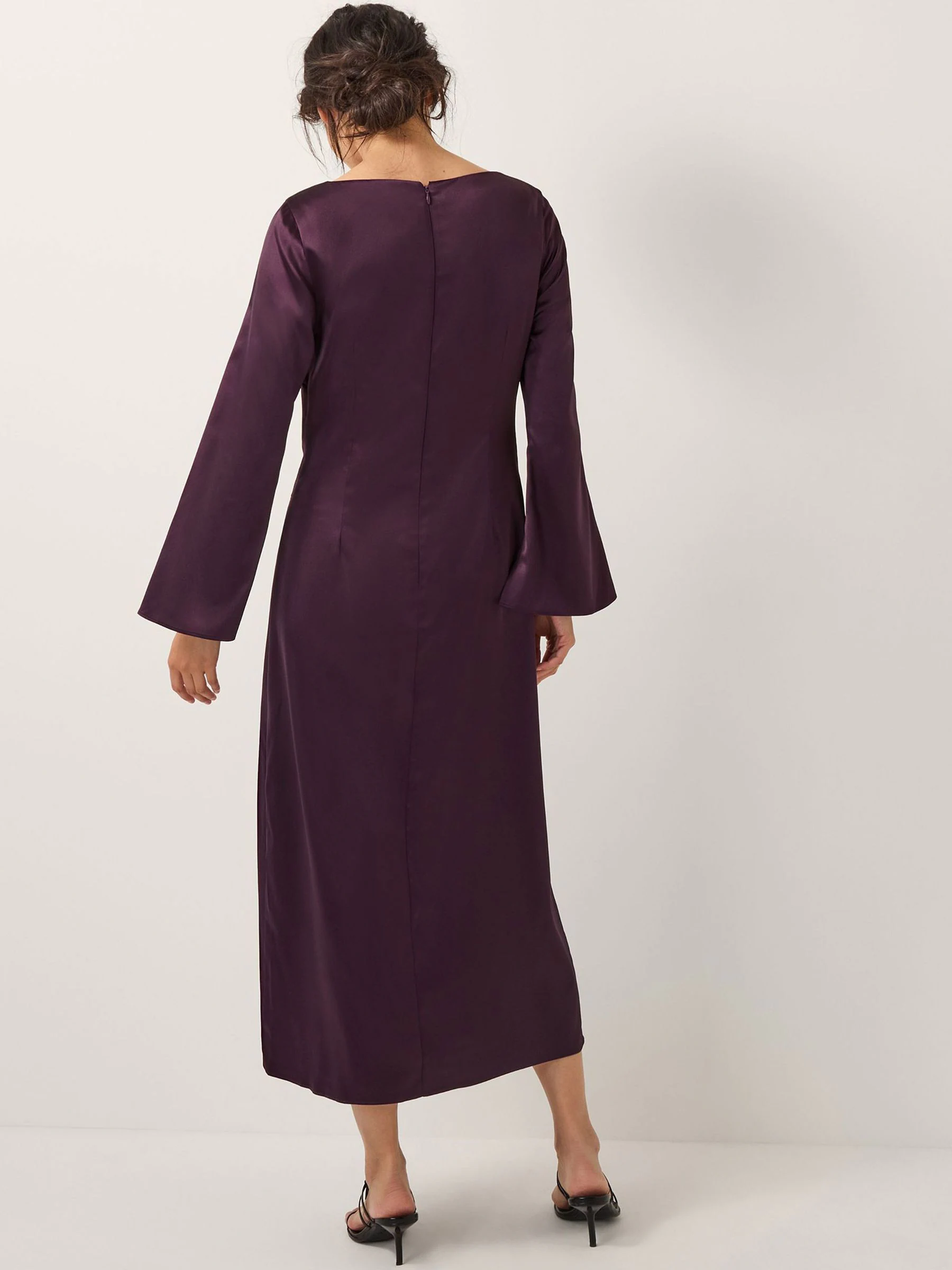 Monsoon Purple Callie Floral Satin Long Sleeve Midi Dress