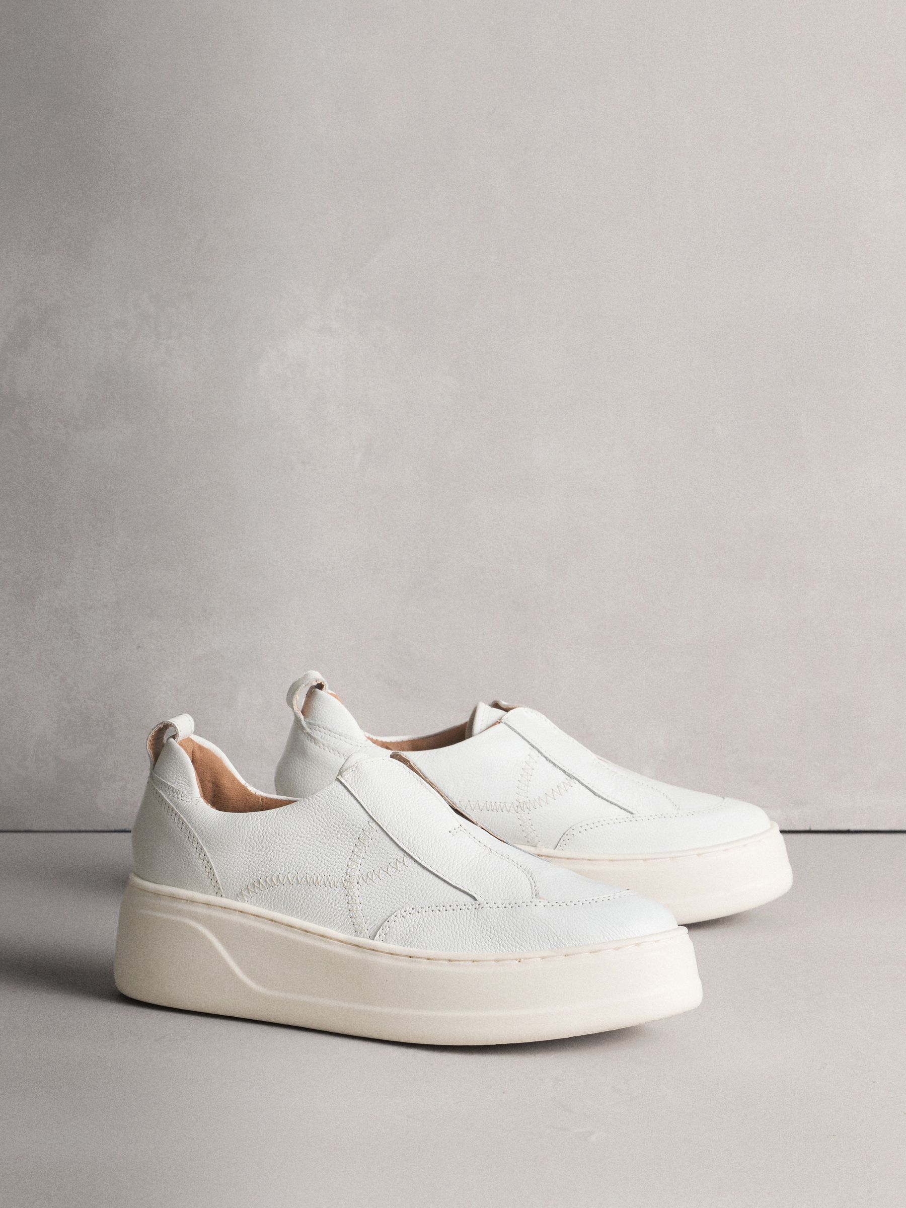 White Signature Leather Chunky Wedge Platform Trainers