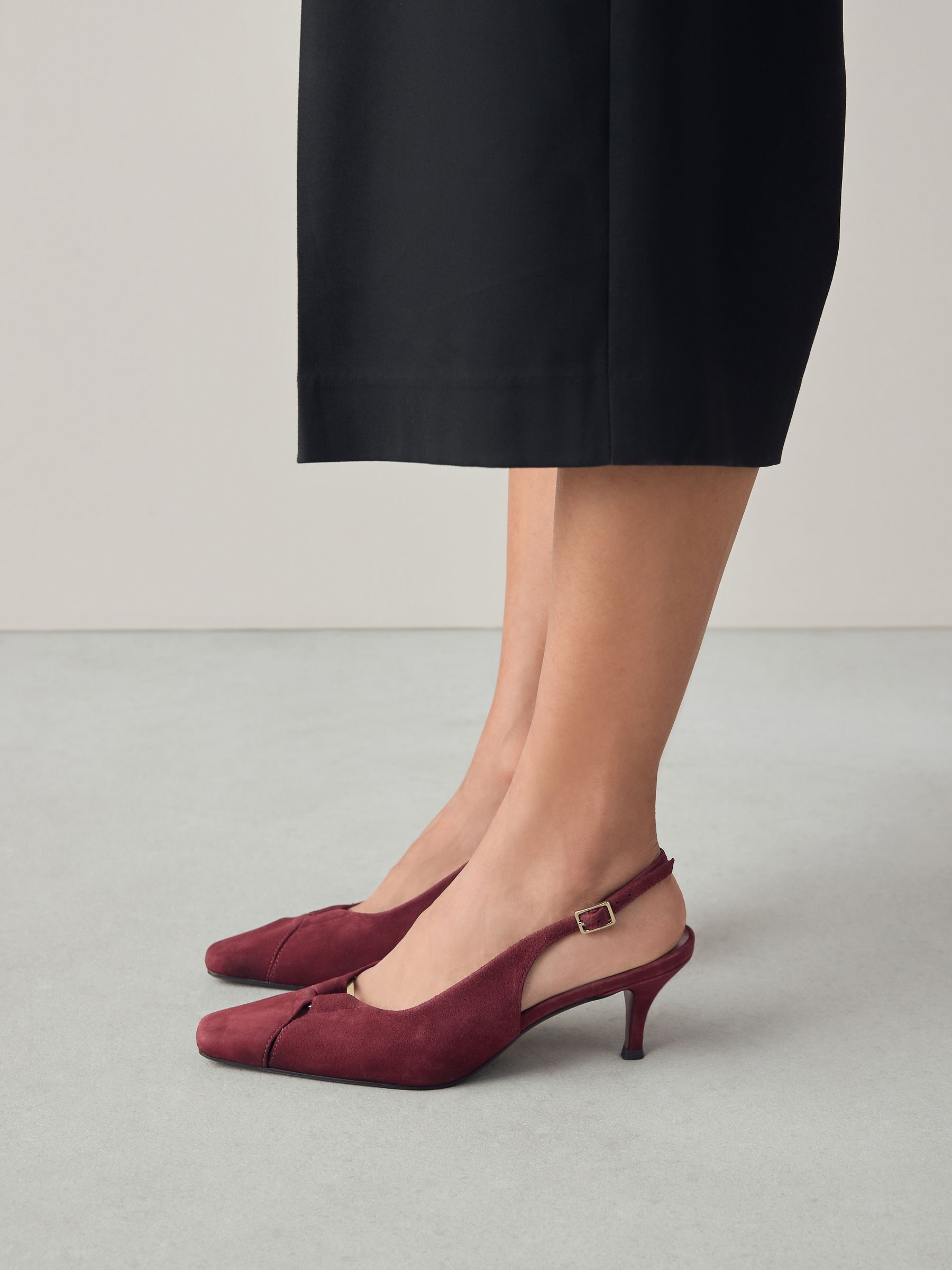 Burgundy Red Leather Cutout Hardware Detail Slingback Heels