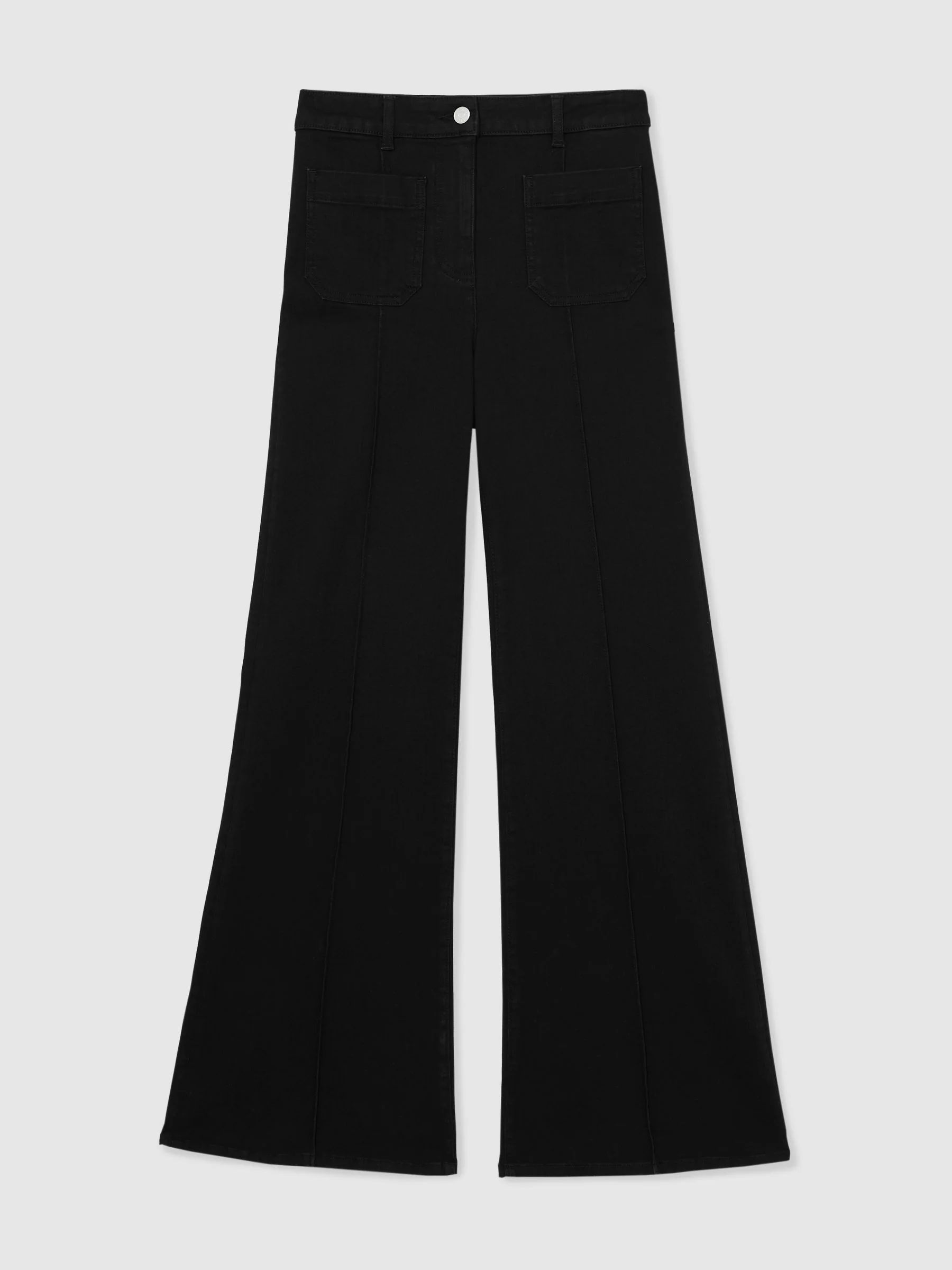 Reiss Black Sakura Patch-Pocket Flared Jeans