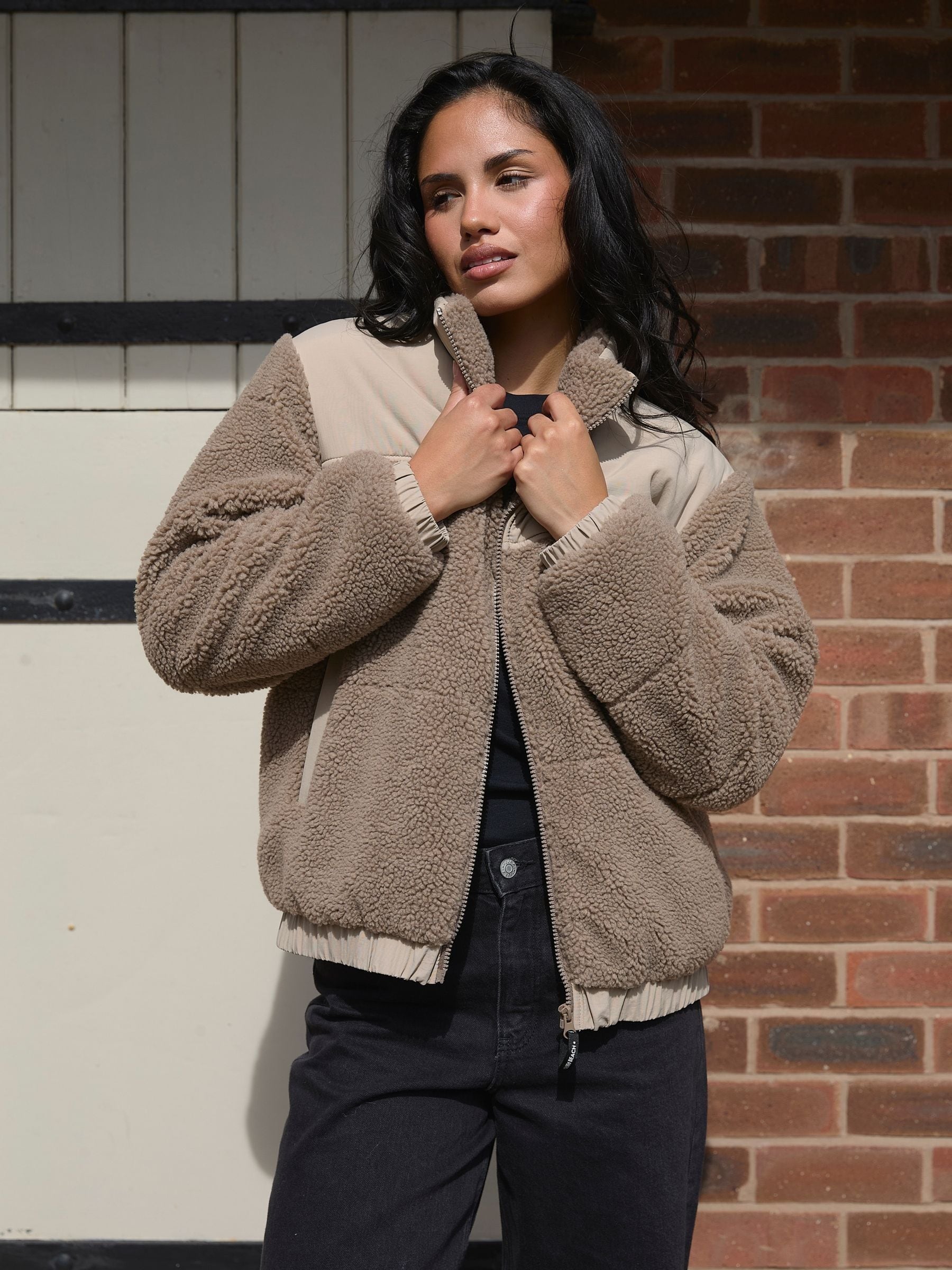 South Beach Brown Borg Zip-Up Padded Jacket