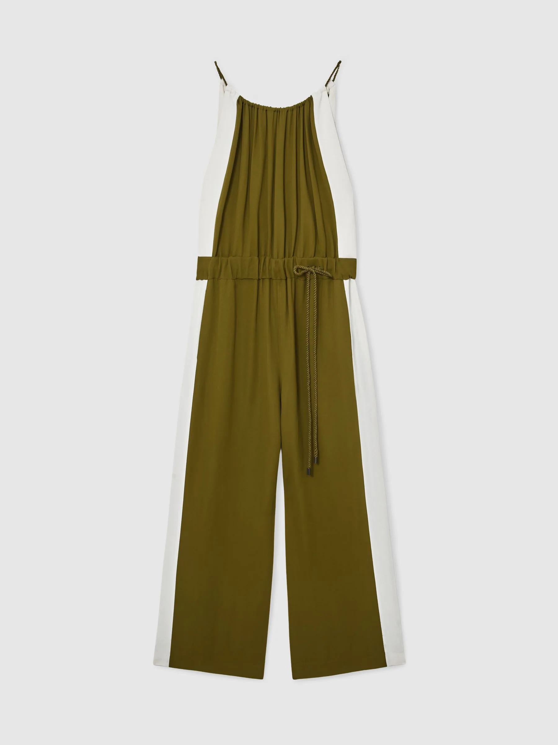 Reiss Green/Cream Inez Colourblock Gathered Wide-Leg Jumpsuit