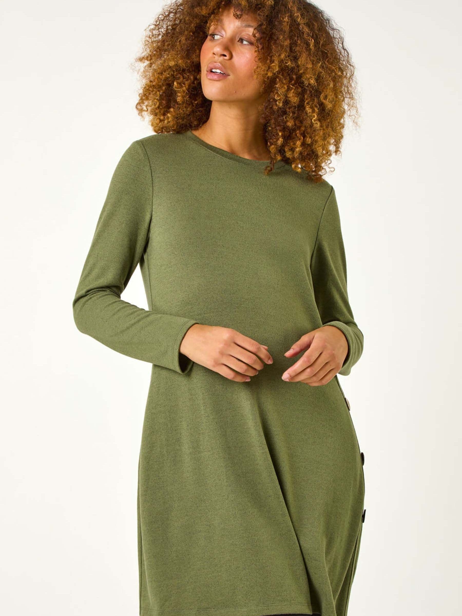 Roman Green Side Button Detail Swing Dress