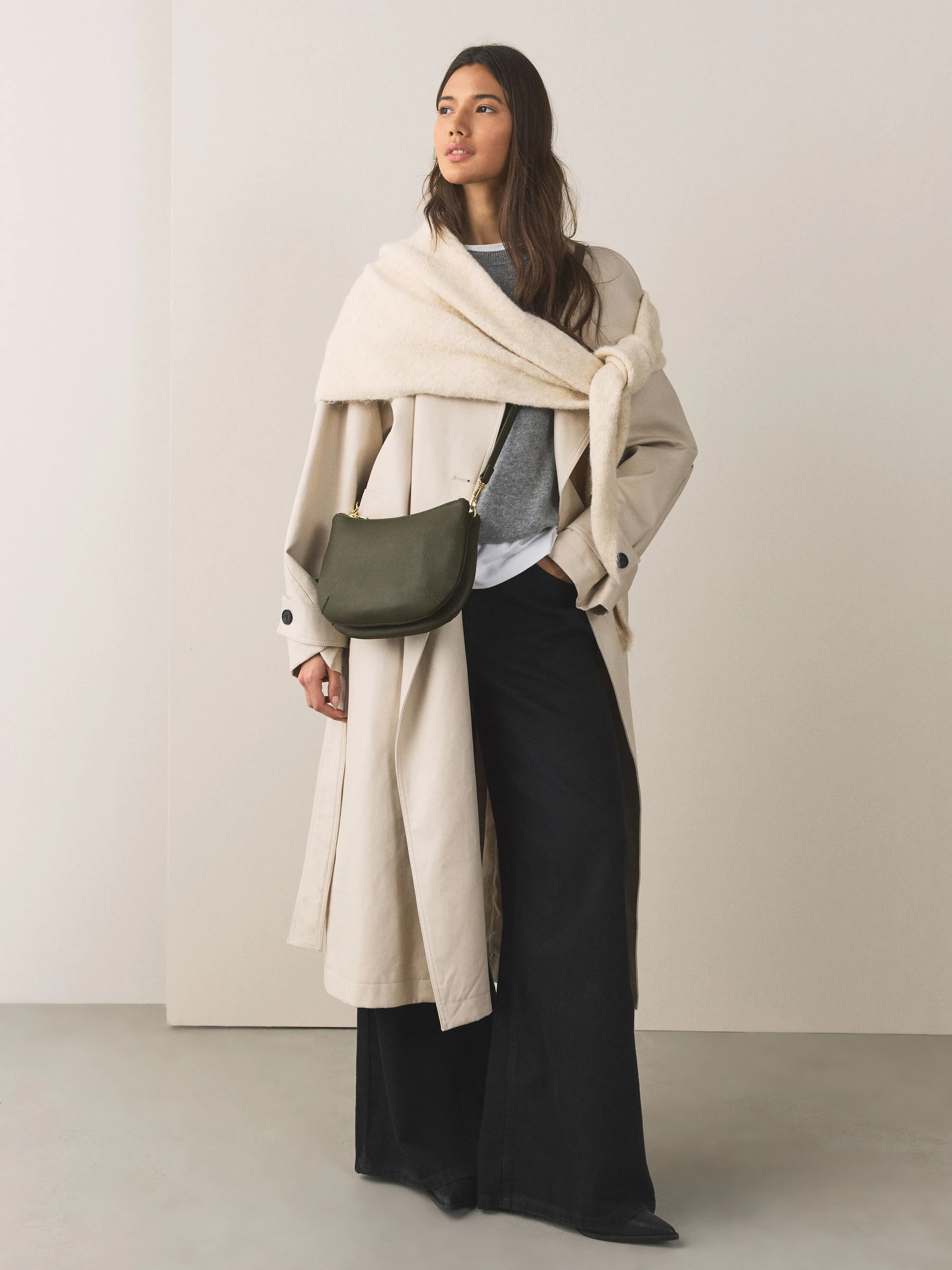 Green Leather Scoop Cross-Body Bag