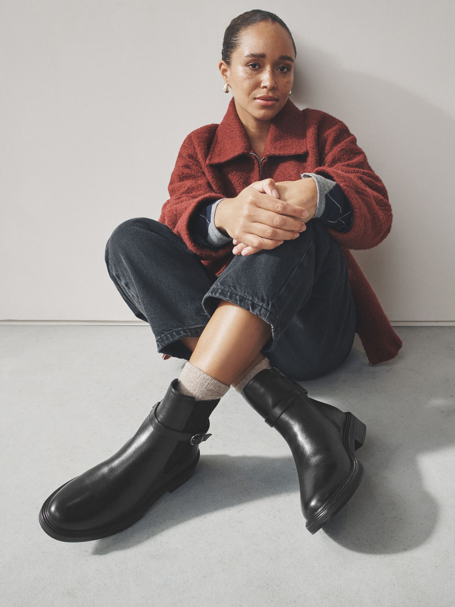 Black Standard/Wide Fit Buckled Chelsea Boots