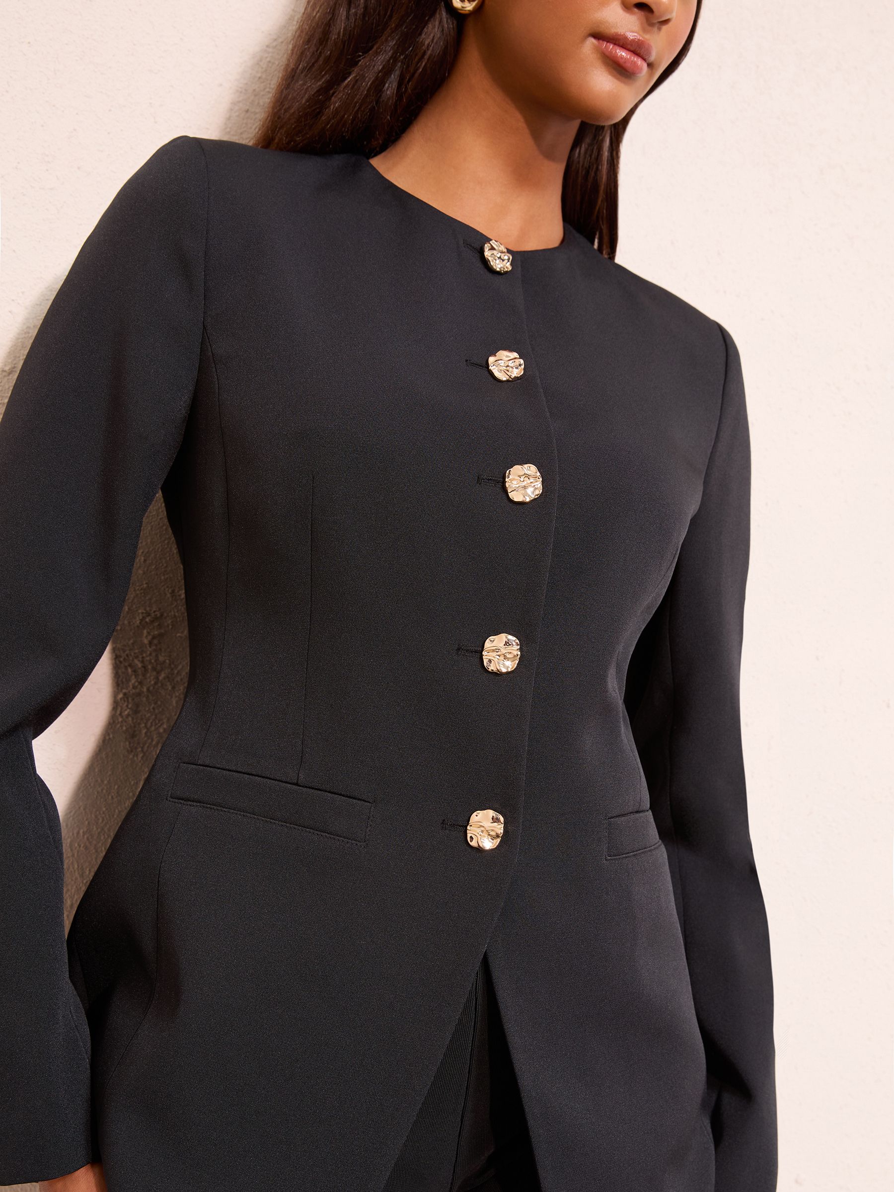 Friends Like These Black Collarless Button Front Blazer