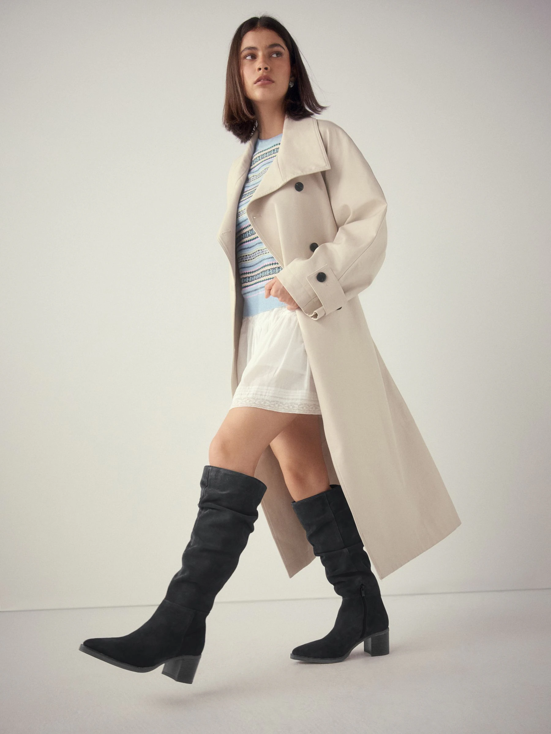 Black Suede Forever Comfort® Slouchy Knee High Block Heeled Boots