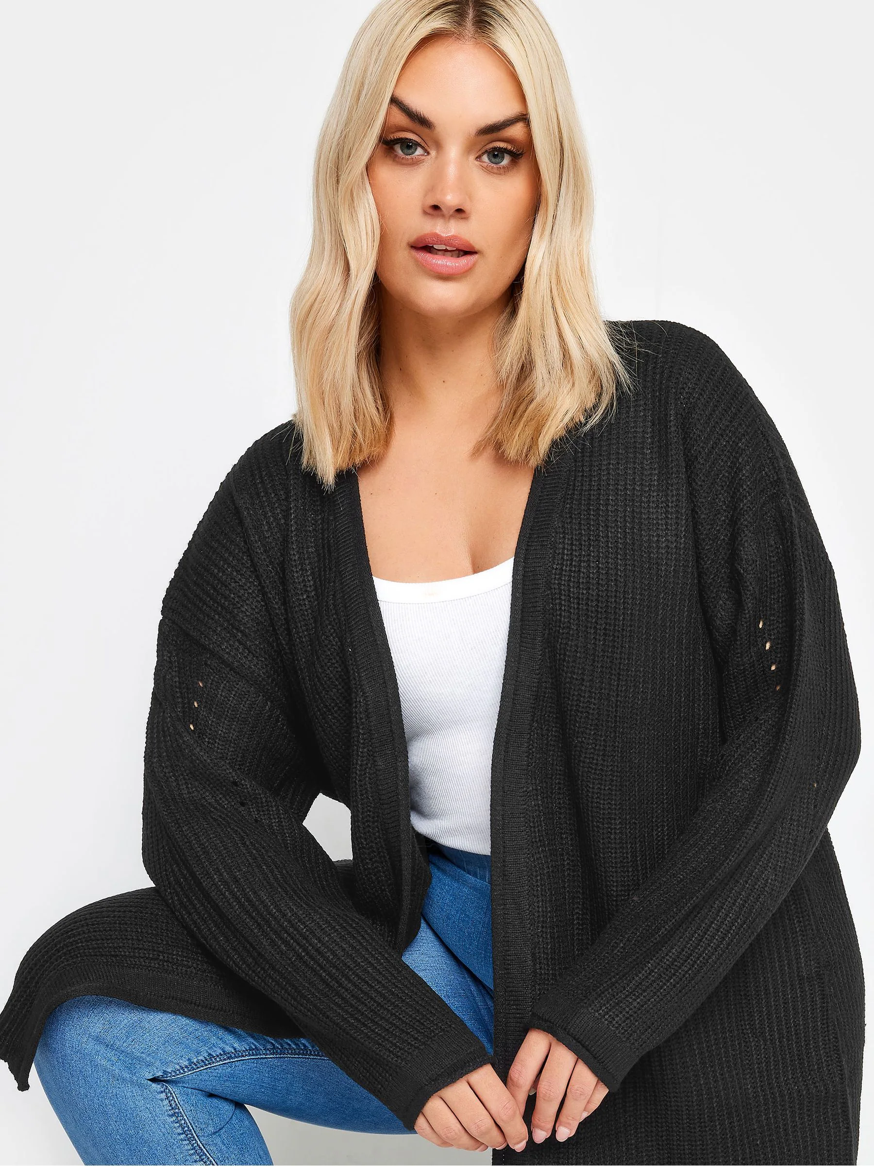 Yours Curve Black Basic Twist Cardigan