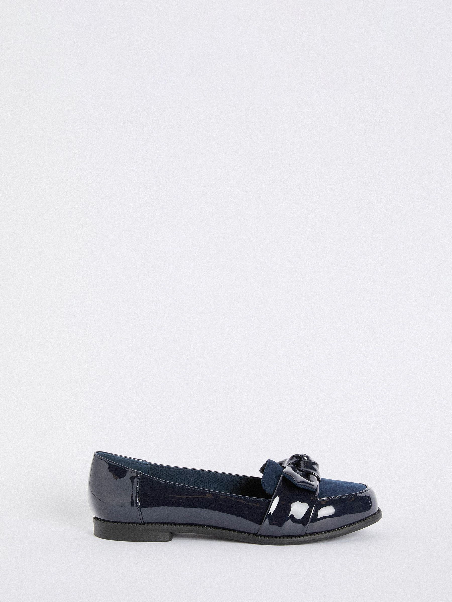 Friends Like These Navy Standard Fit Comfort Bow Faux Leather Patent Loafers