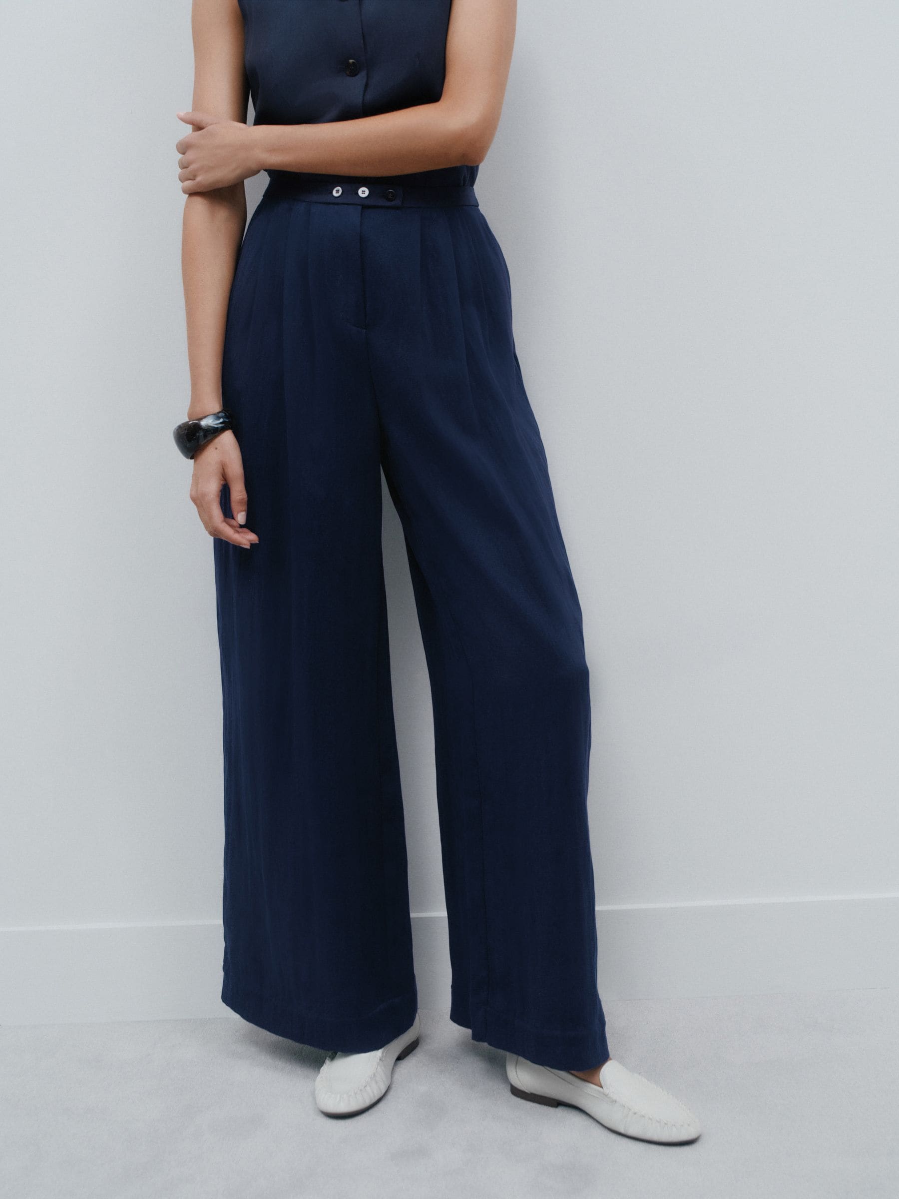 Navy Blue Superwide Pleated Trousers