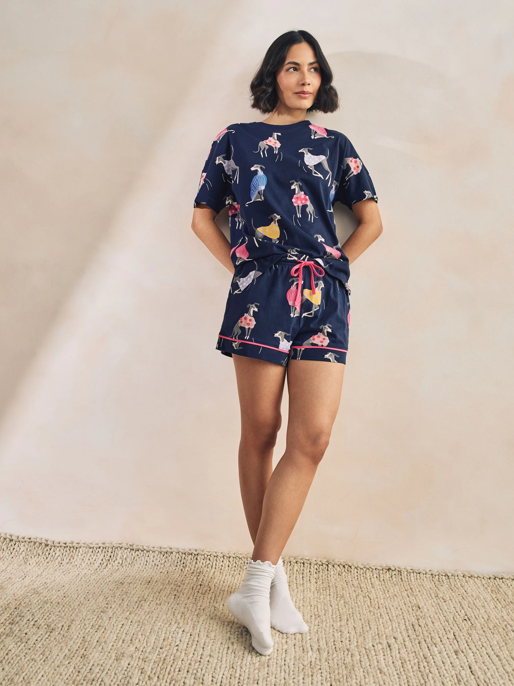 Navy Whippet 100% Cotton Short Set Pyjamas