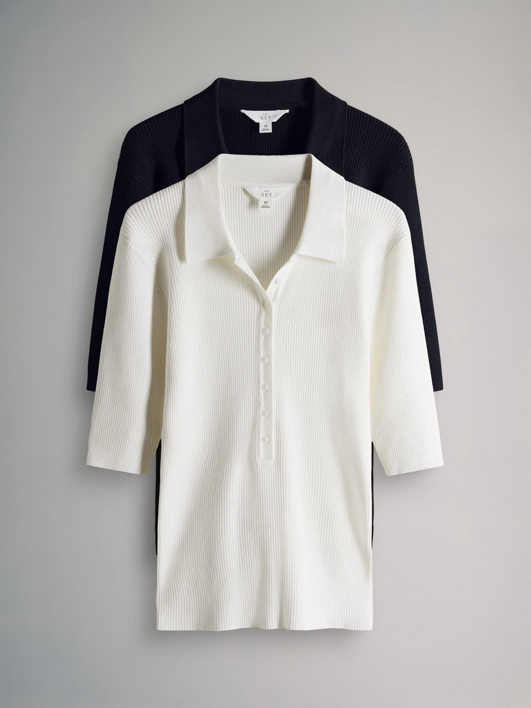 The Set 2 Pack Knitted Ribbed Polo Tops Navy Blue/Cream