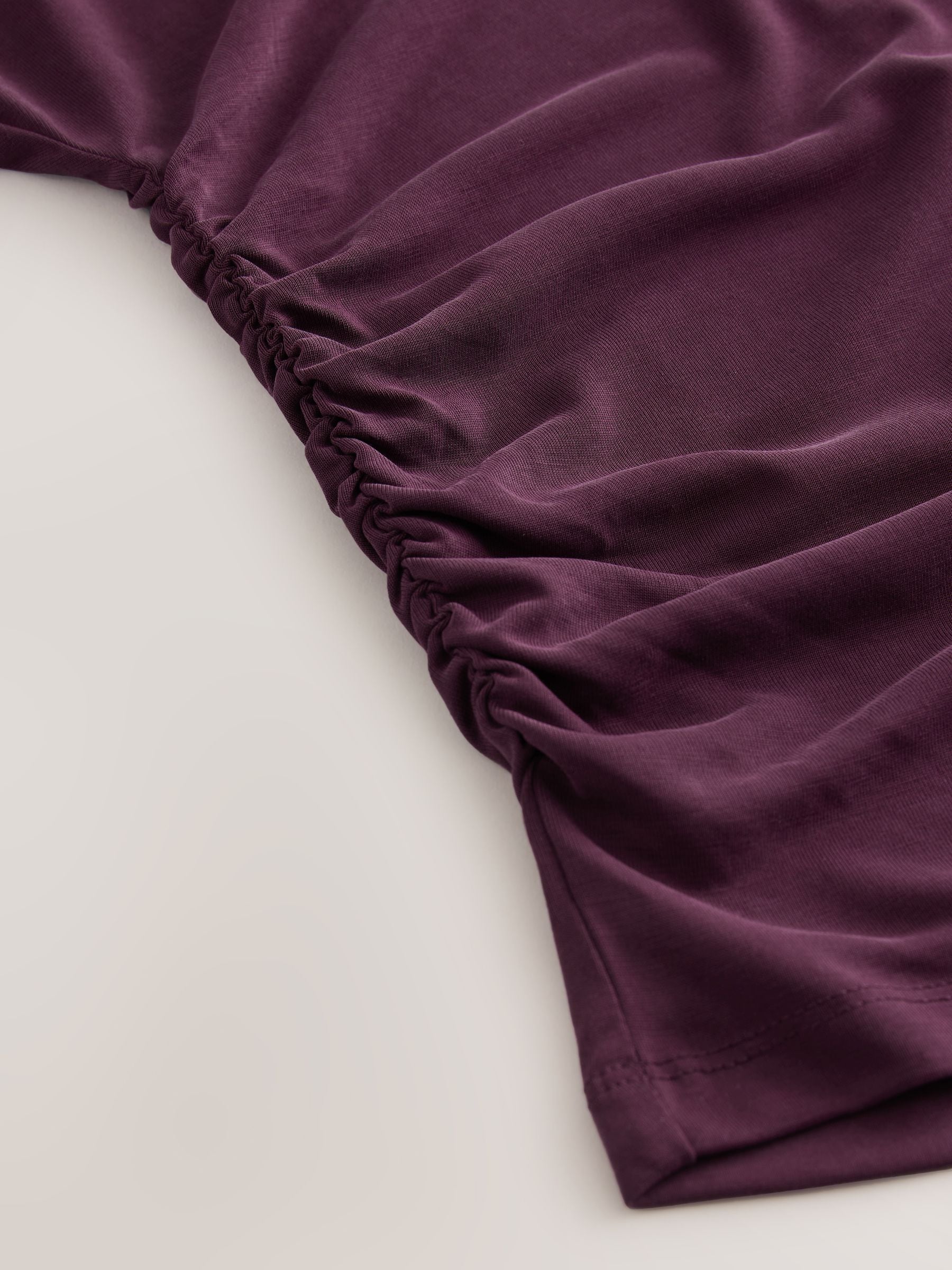 Burgundy Red Active Lightweight Modal Ruched Side Short Sleeve T-Shirt