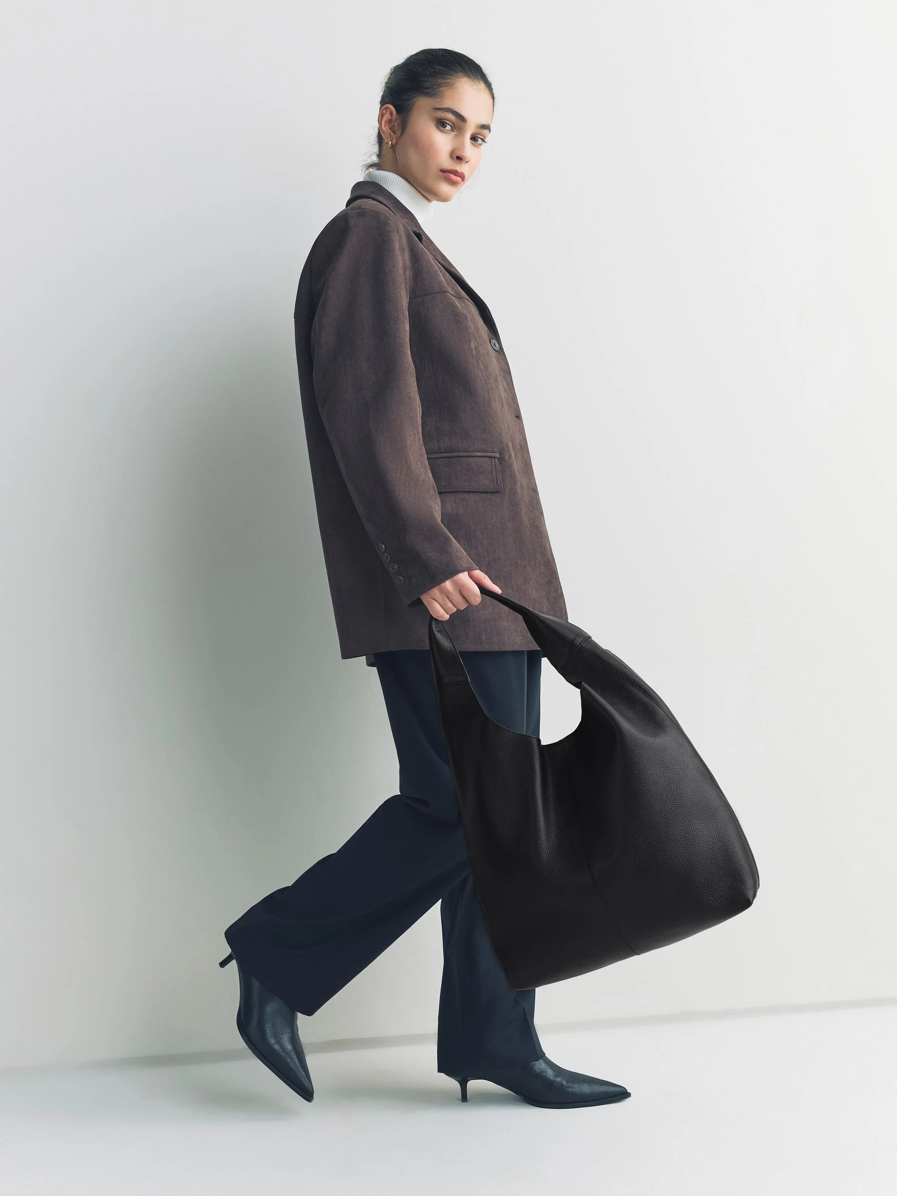 Black Leather Slouchy Shoulder Bag