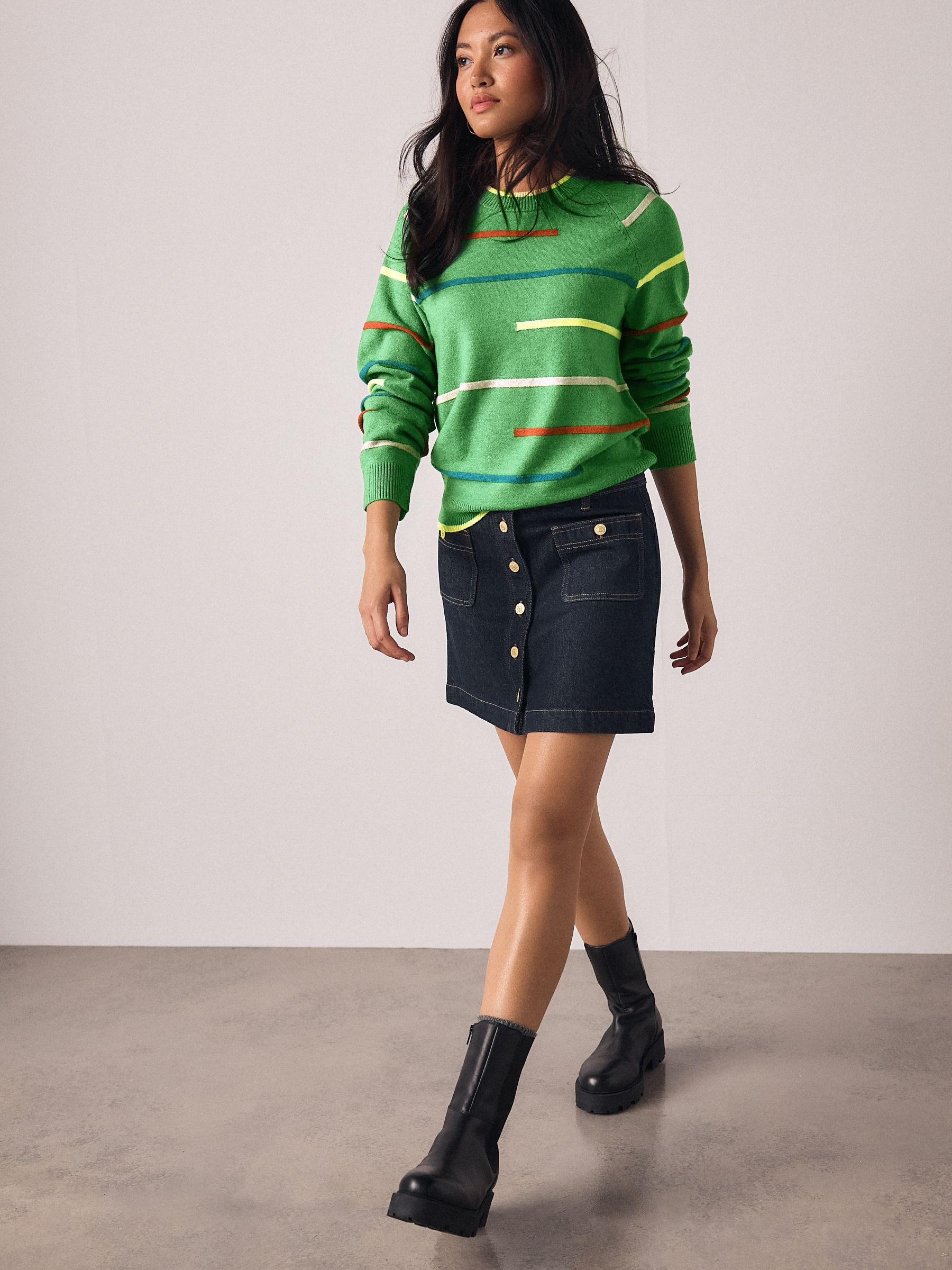 Green Multi Stripe Supersoft Crew Neck Long Sleeve Jumper