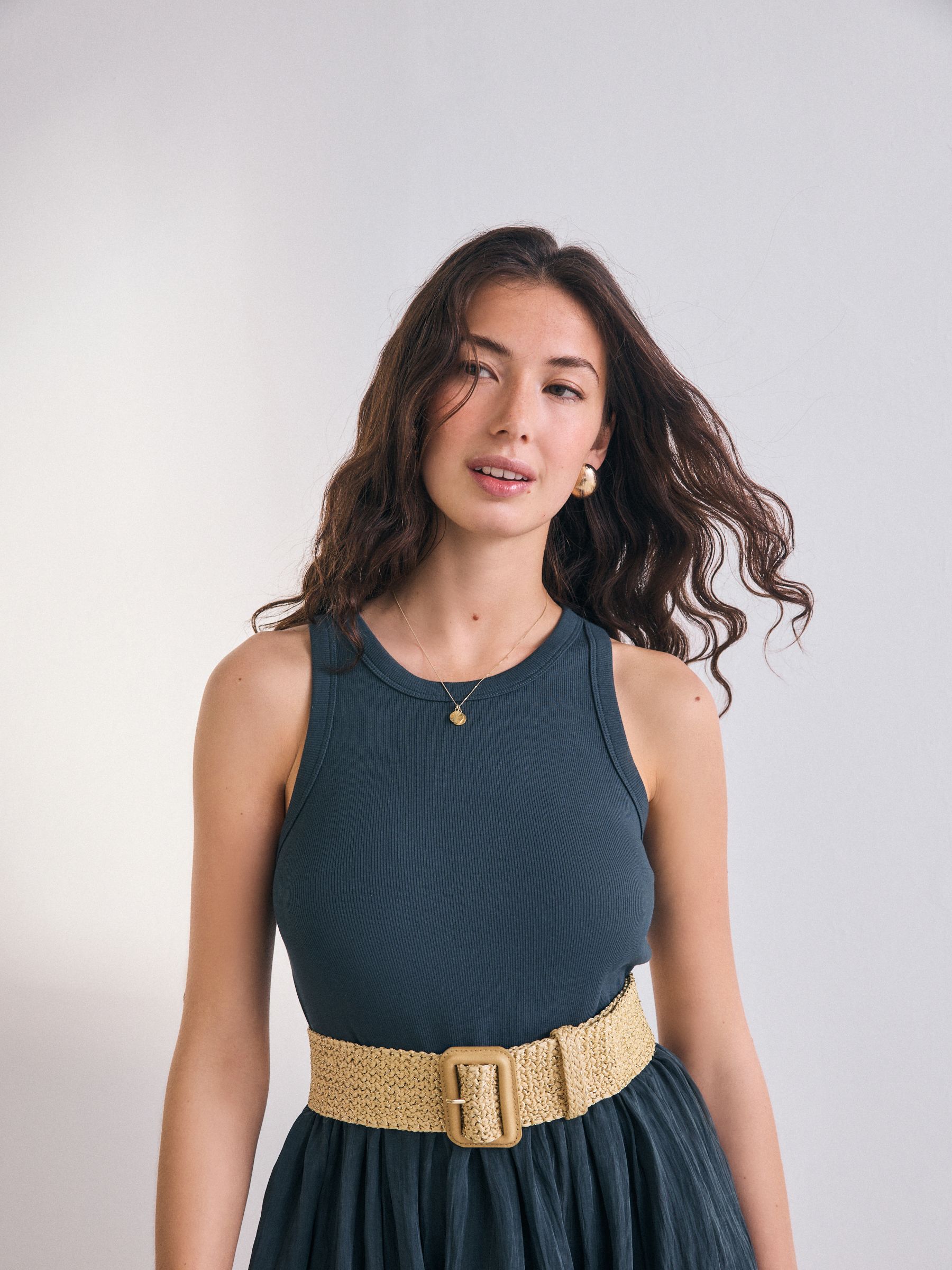 Natural/Gold Wide Raffia Effect Belt