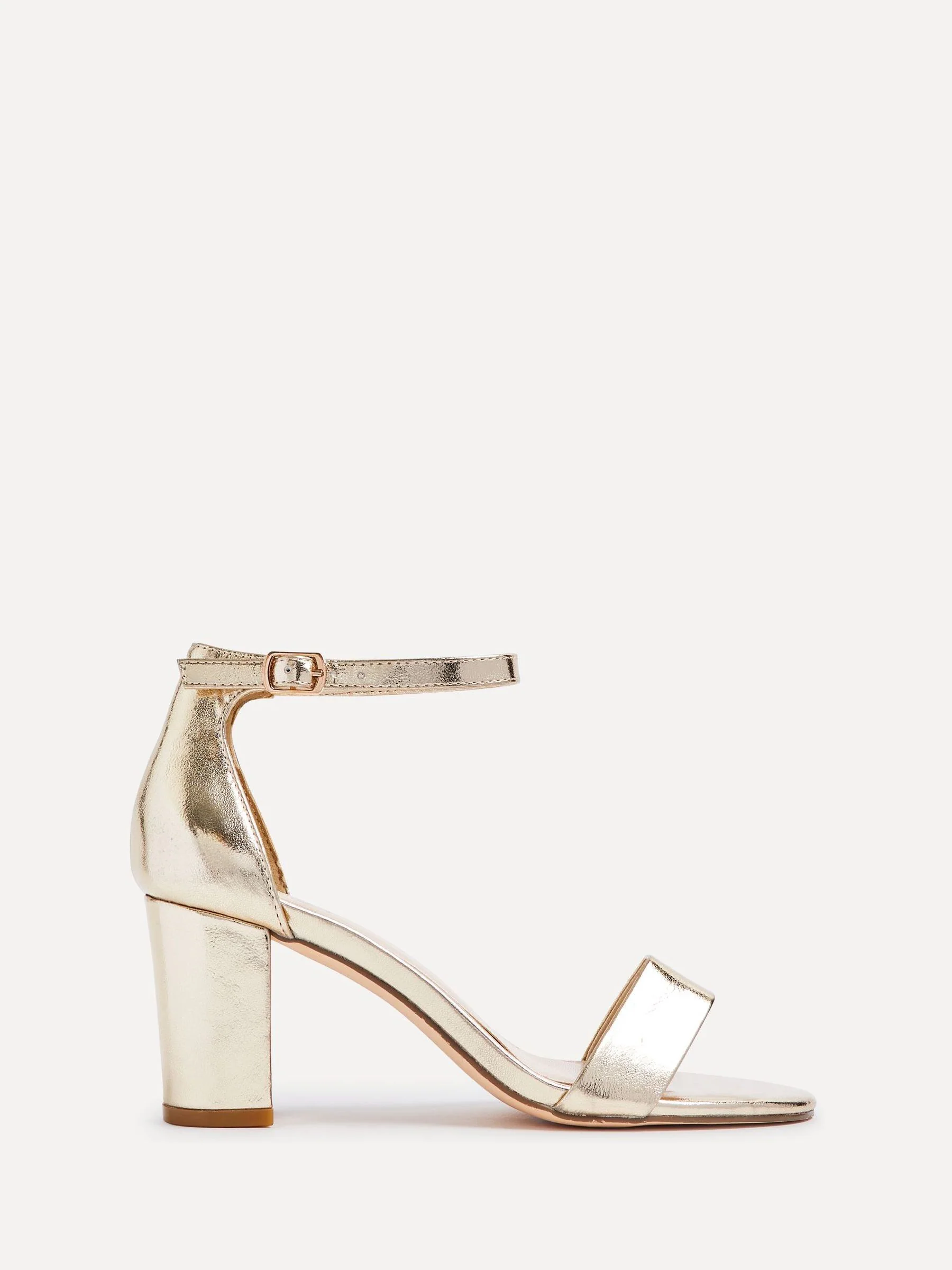 Linzi Gold Legacy Wide Fit Barely There Closed Back Block Heeled Sandals