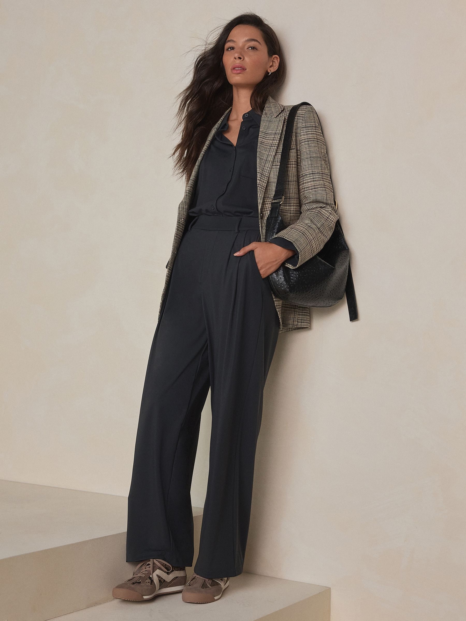 Black N. Premium Wide Leg Tailored Jersey Trousers