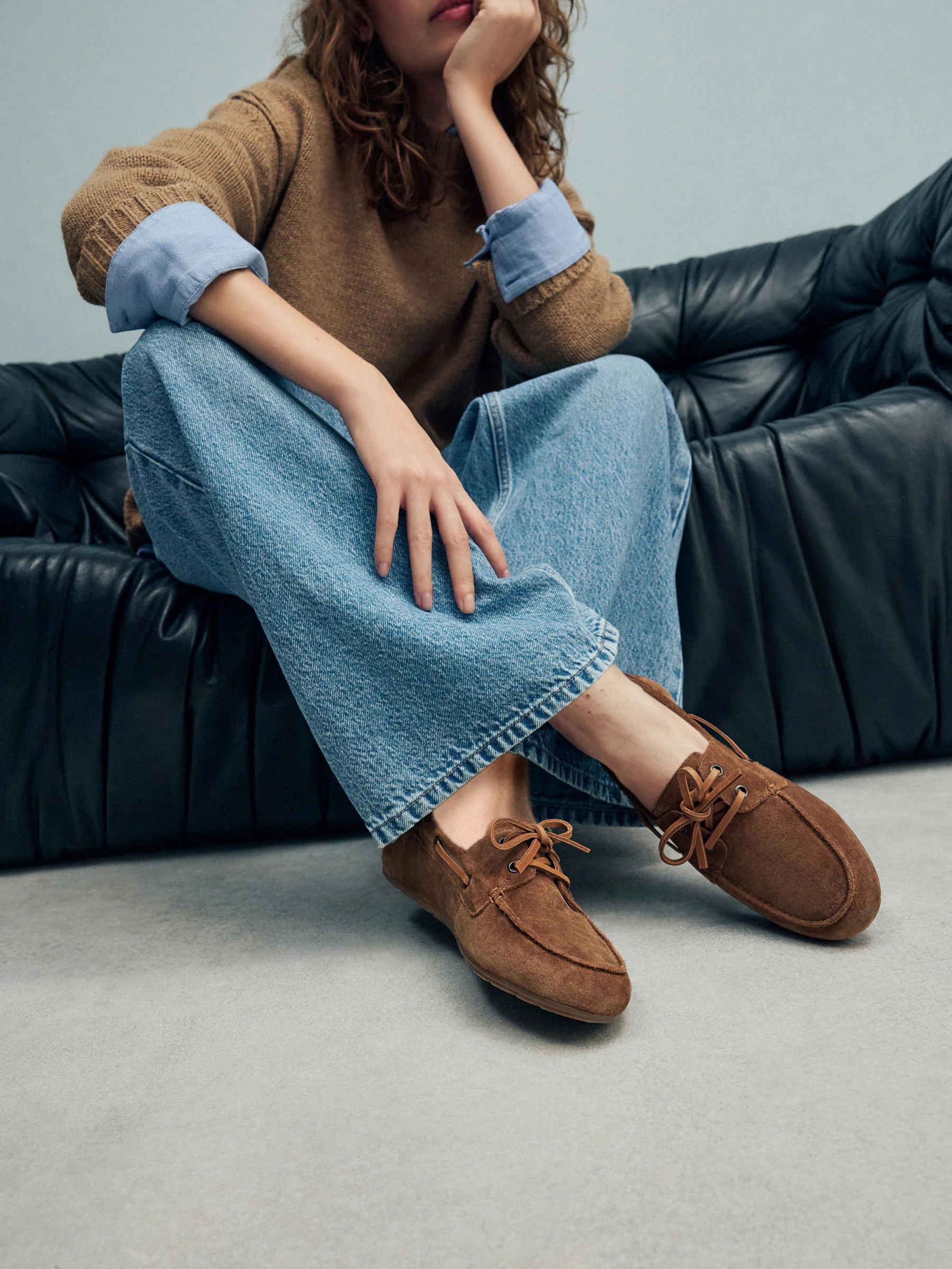 Tan Brown Suede Standard Fit Leather Round Toe Boat Shoes