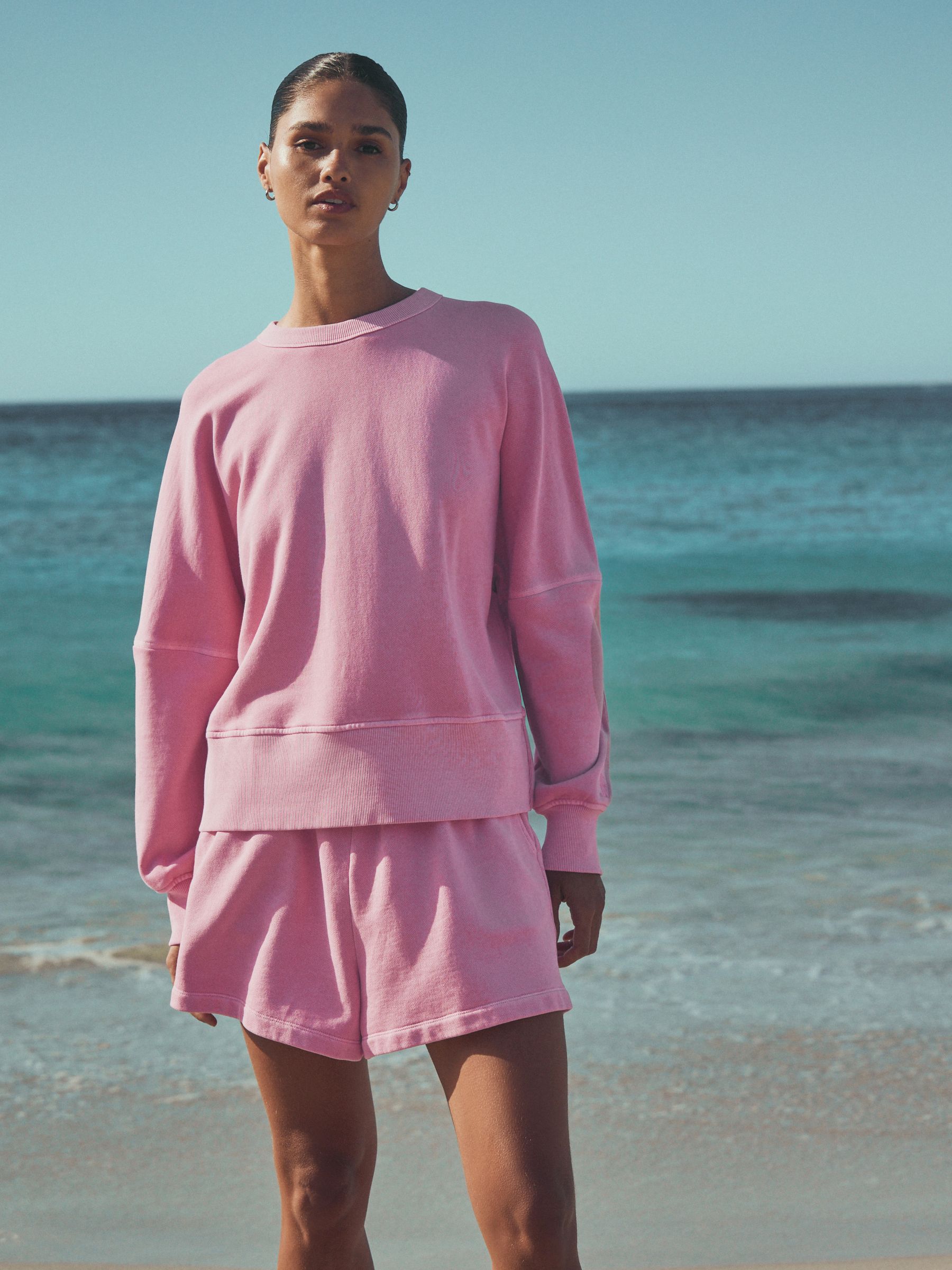 Fluro Pink Crew Neck Washed Sweatshirt