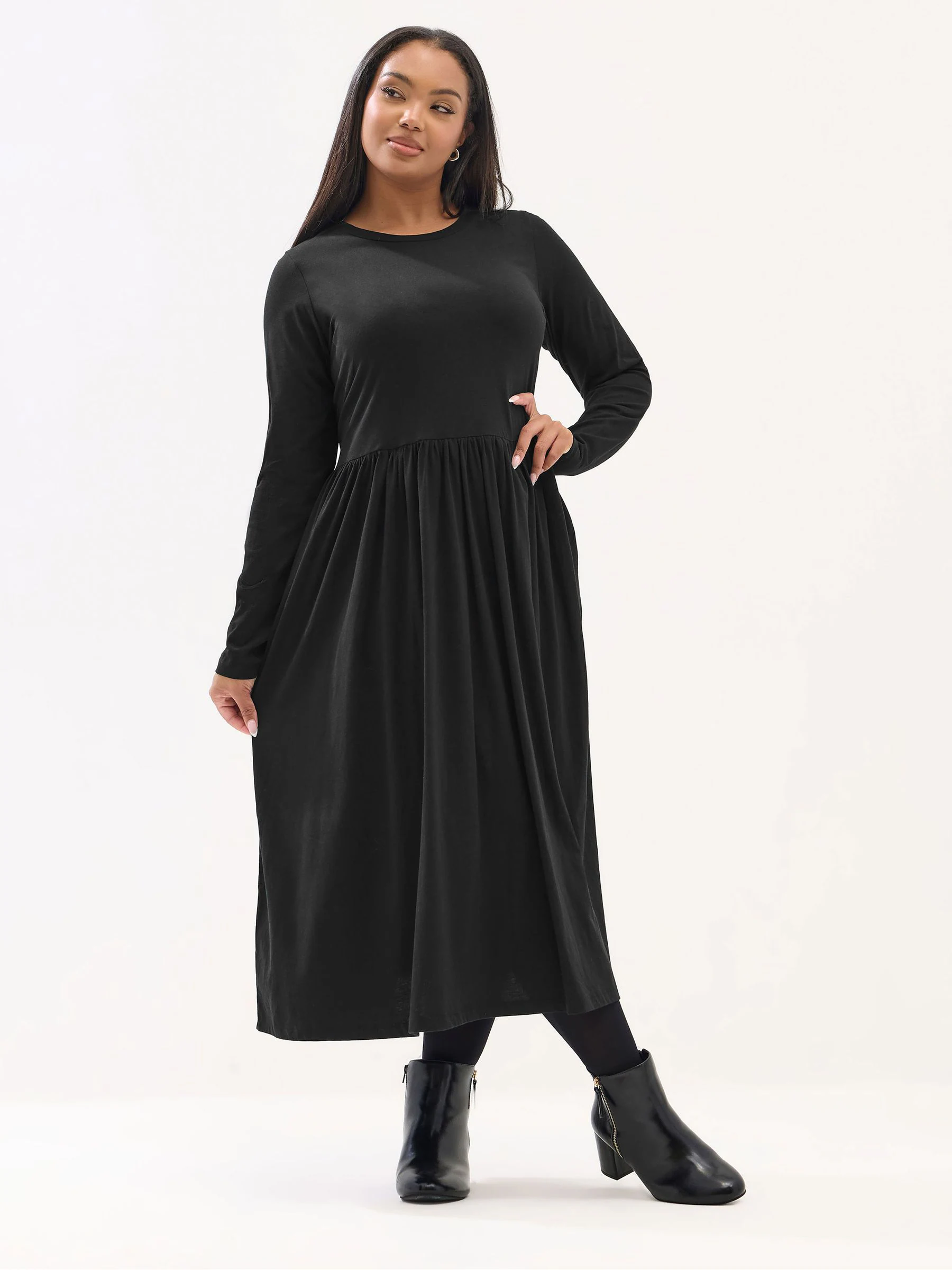 Yours Curve Black Long Sleeve Peplum Midaxi Dress