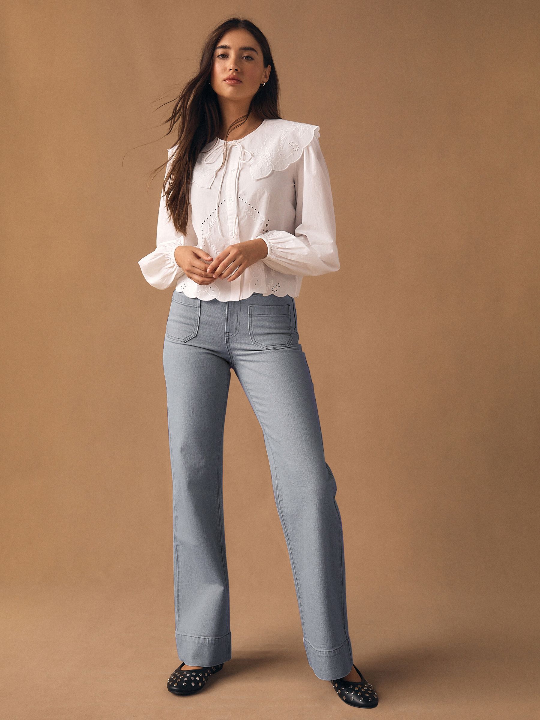 Grey Patch Pocket Wide Leg Jeans
