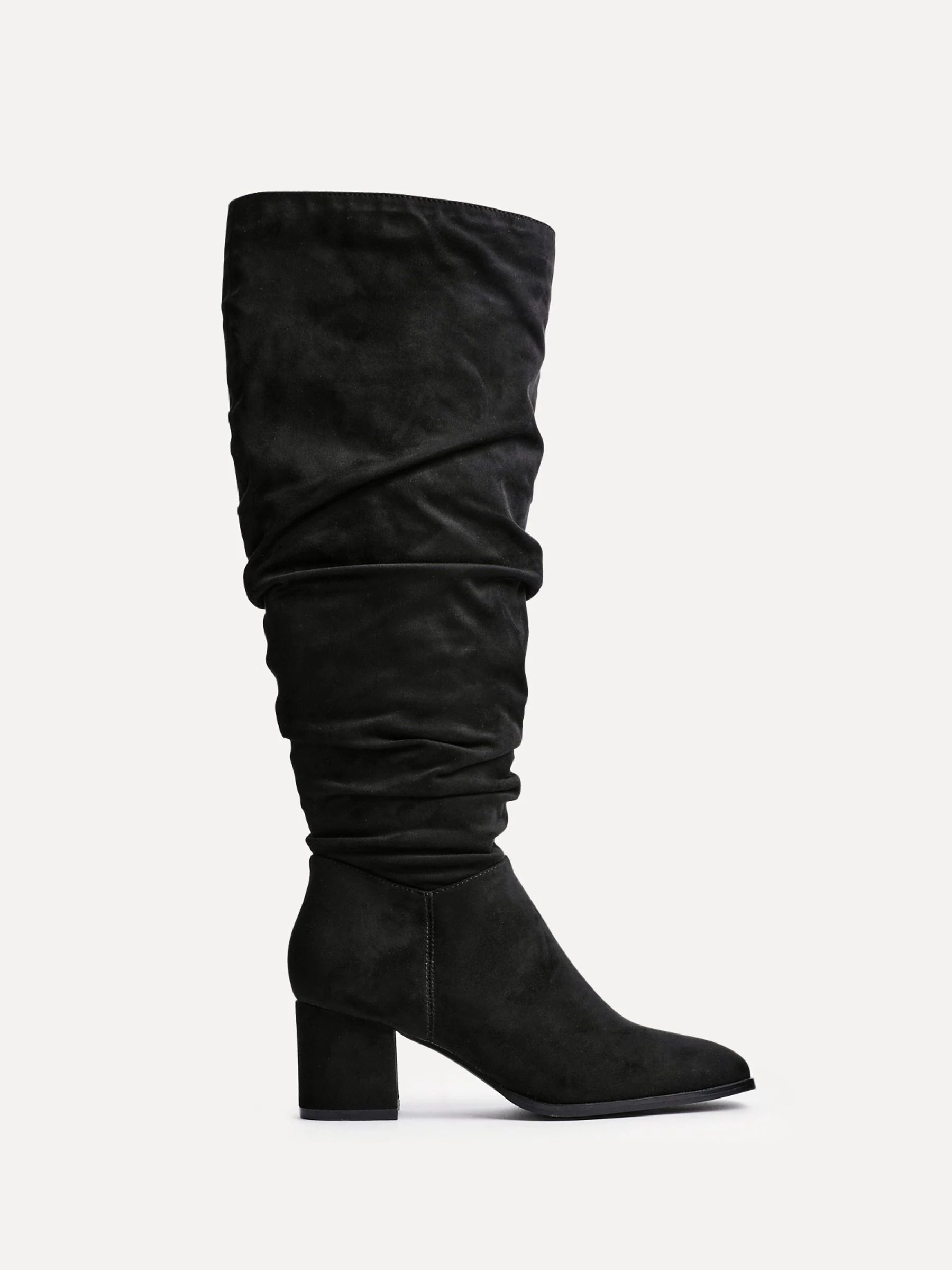 Linzi Black Margot Faux Suede Square Toe Block Heel Knee High Boots