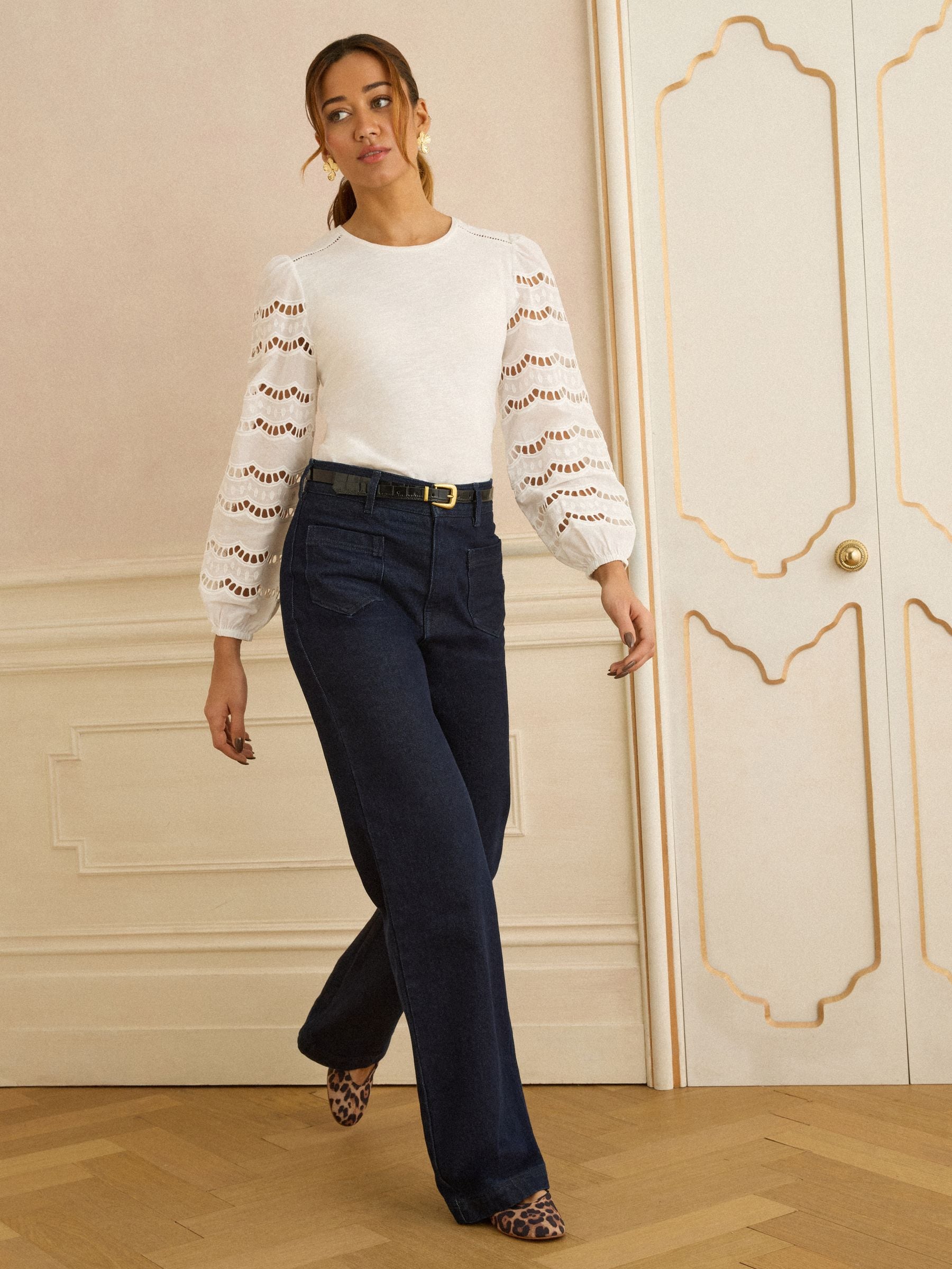 Love & Roses Ivory Scallop Broderie Long Sleeve Top