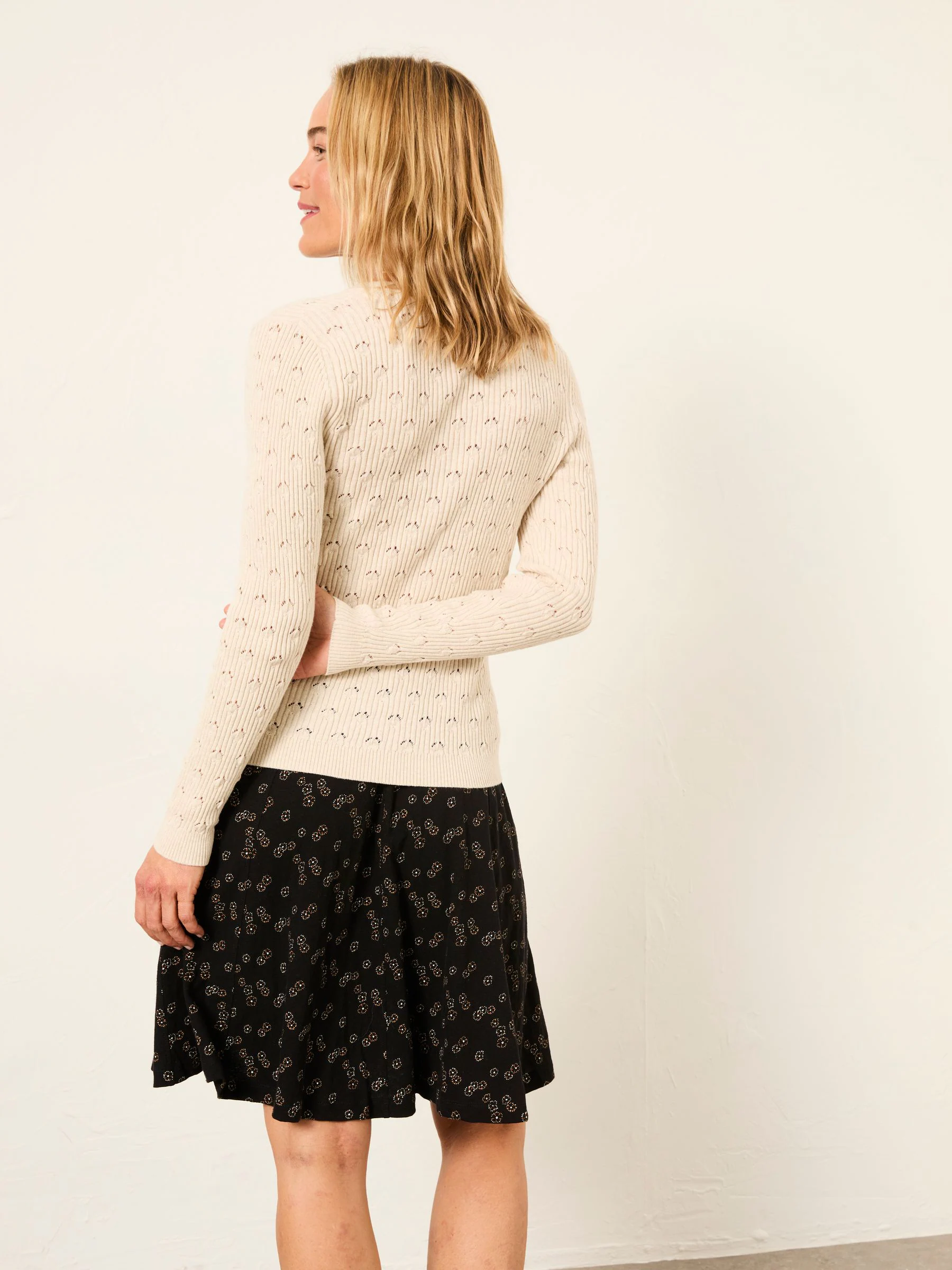 FatFace Selena Black Oriental Tonal Jersey Skirt