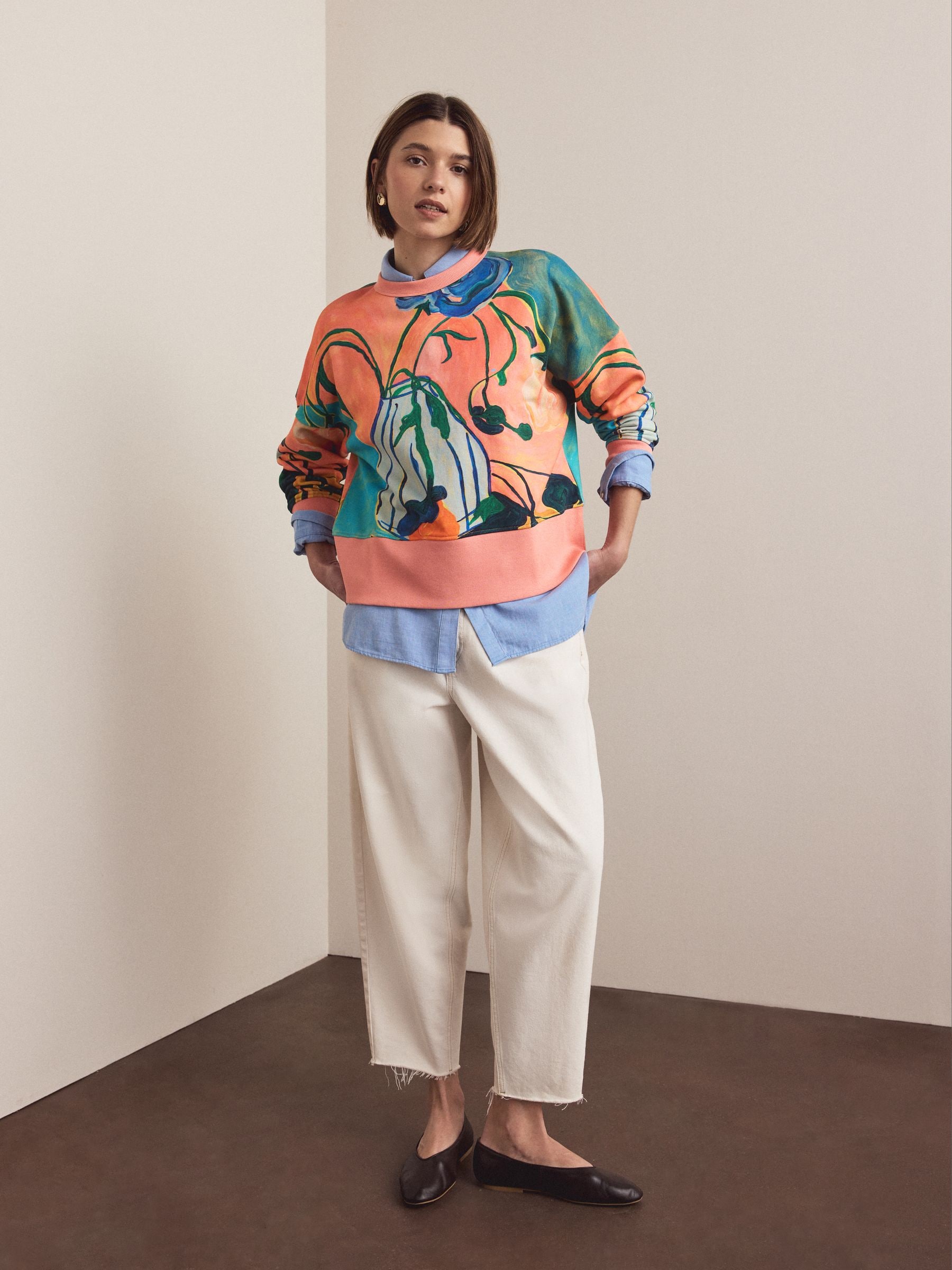 Pink Licence Elizabeth Power Printed Vase Cotton Sweatshirt