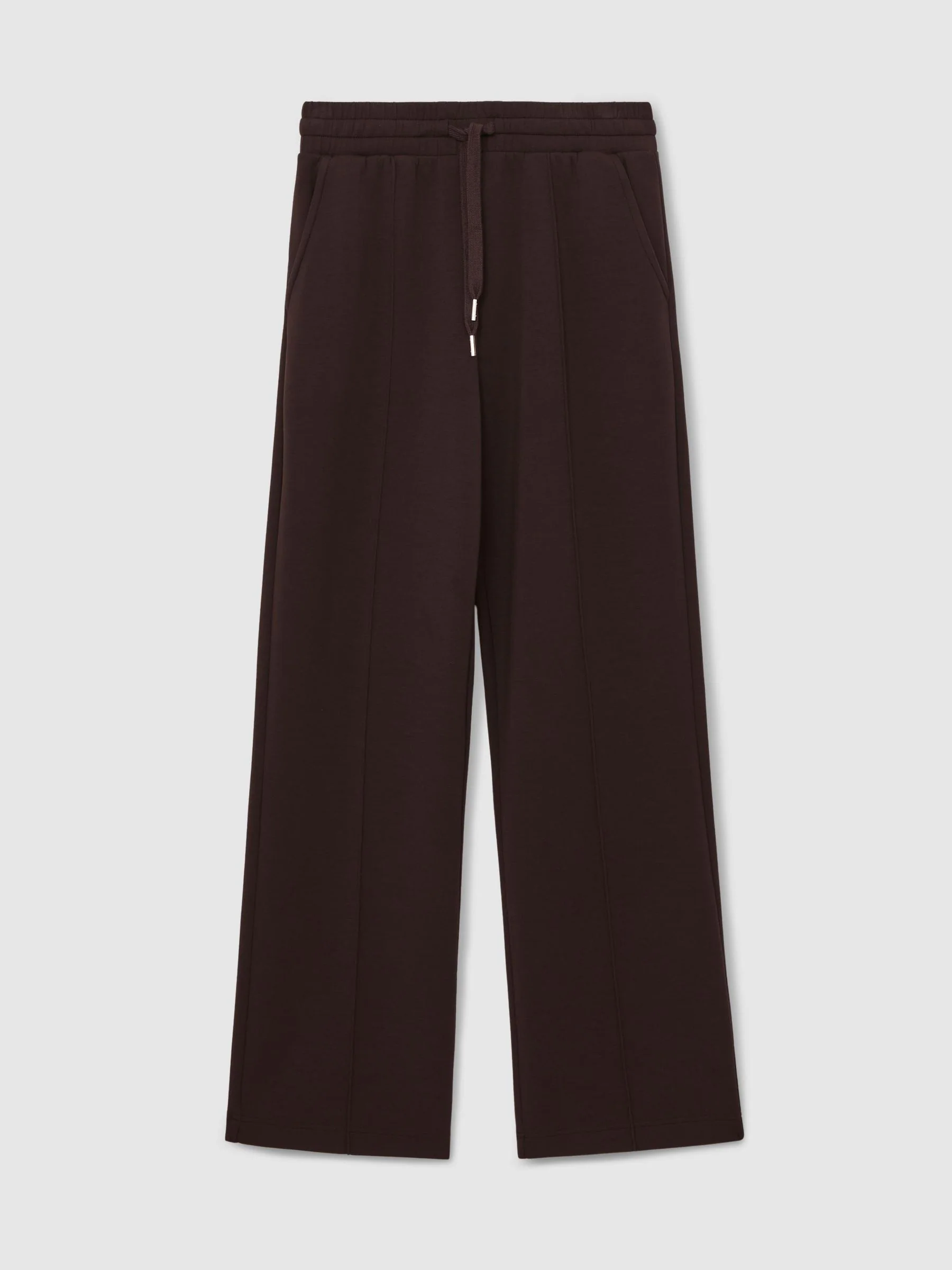 Reiss Dark Chocolate Brown Jemma Premium Interlock Wide-Leg Joggers