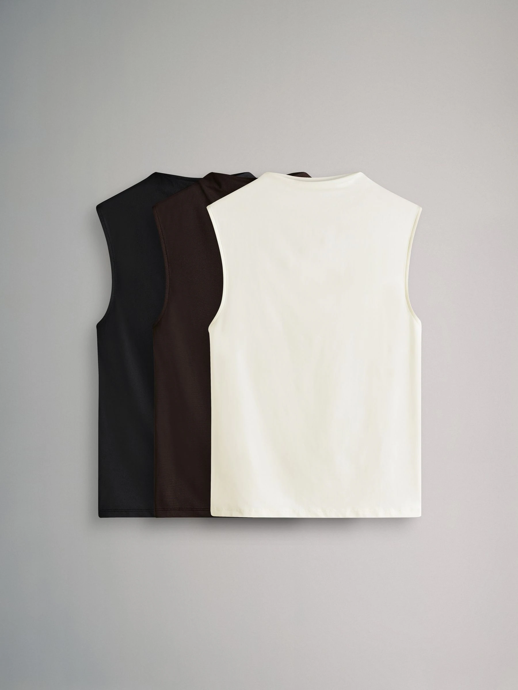 The Set 3 Pack Soft Touch High Neck Tops Balck/Chocolate Brown/White
