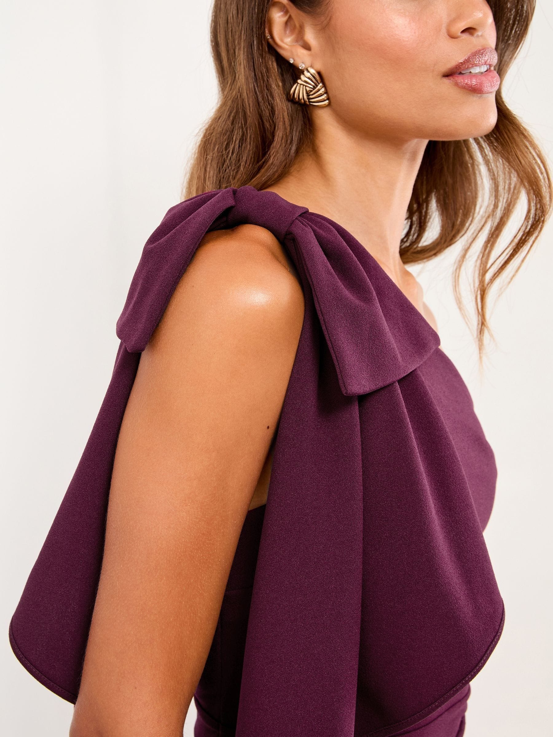 Lipsy Wine One Shoulder Bow Jumpsuit